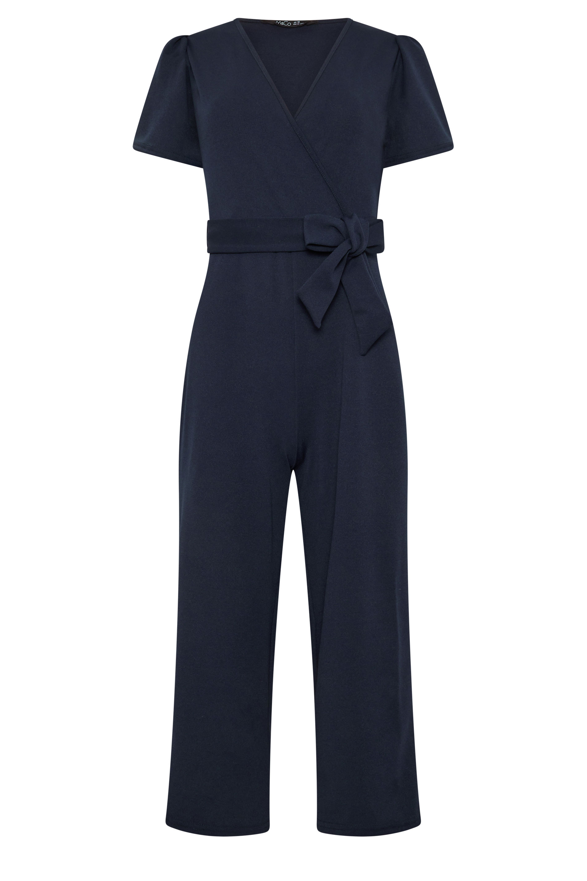 M&Co Petite Navy Blue Cropped Tie Waist Jumpsuit | M&Co 5