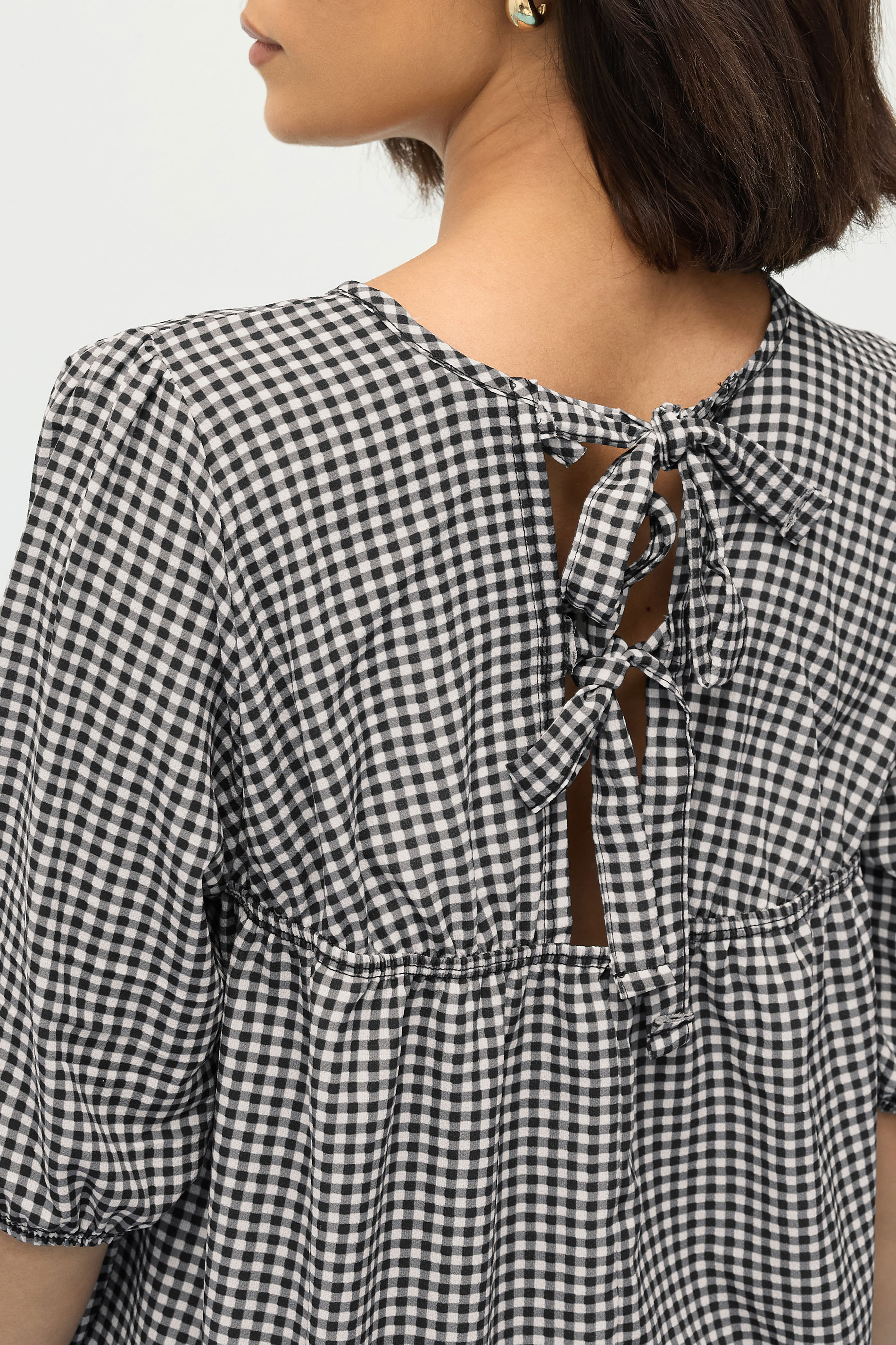 PixieGirl Petite Women's Black Gingham Tie Back Top | PixieGirl 5