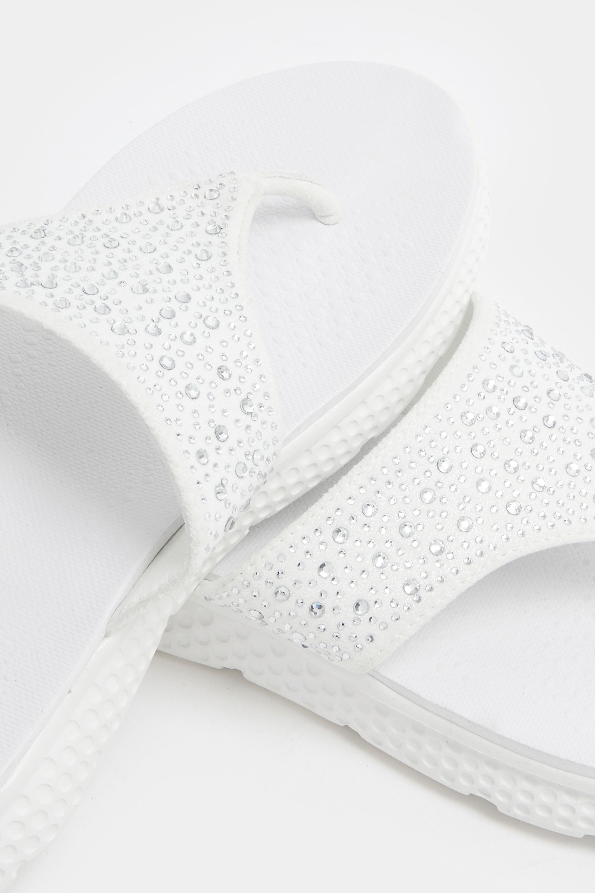 White Diamante T-Bar Sandals In Wide E Fit | Yours Clothing 5