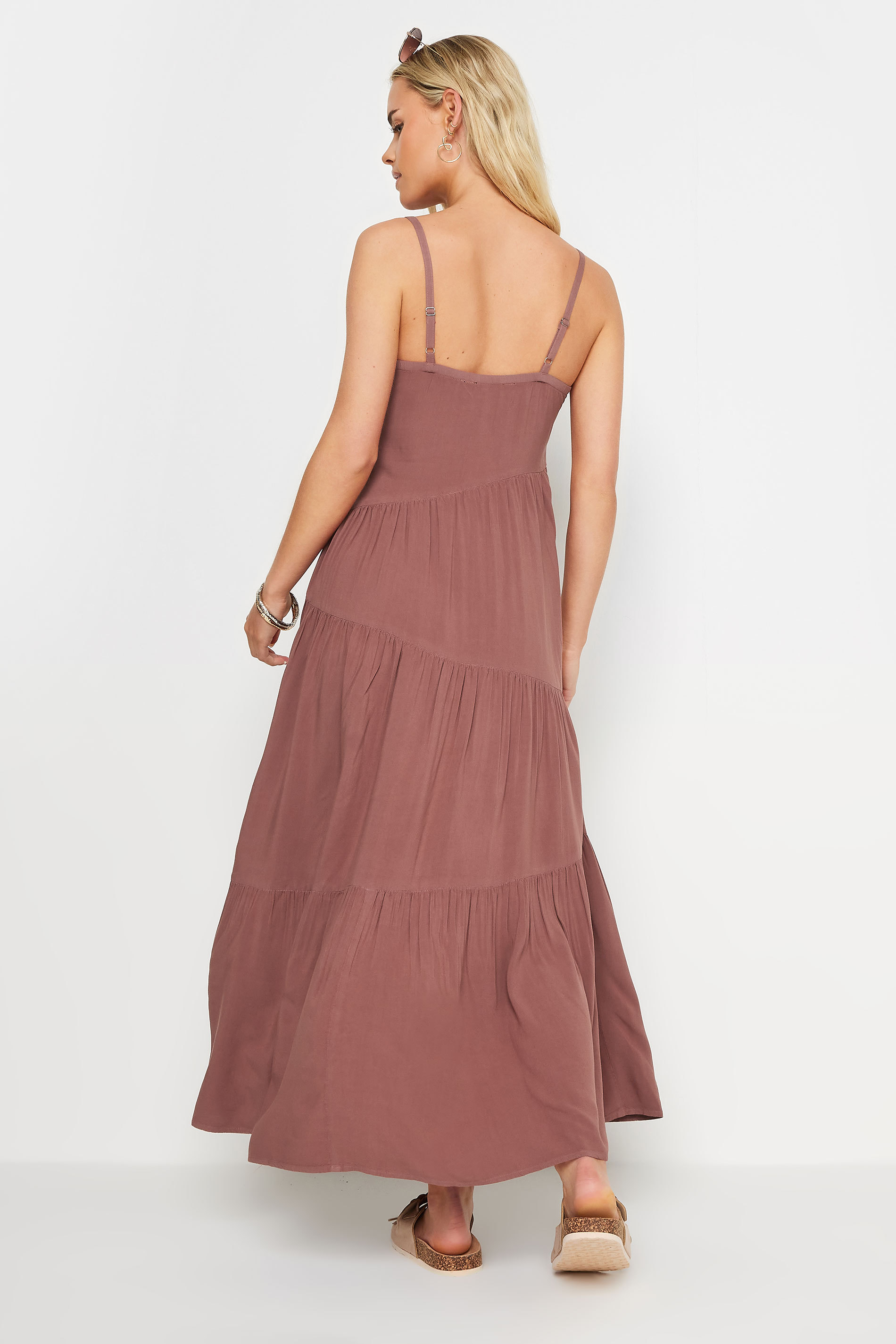 PixieGirl Petite Women's Brown Asymmetric Tiered Maxi Dress | PixieGirl 4