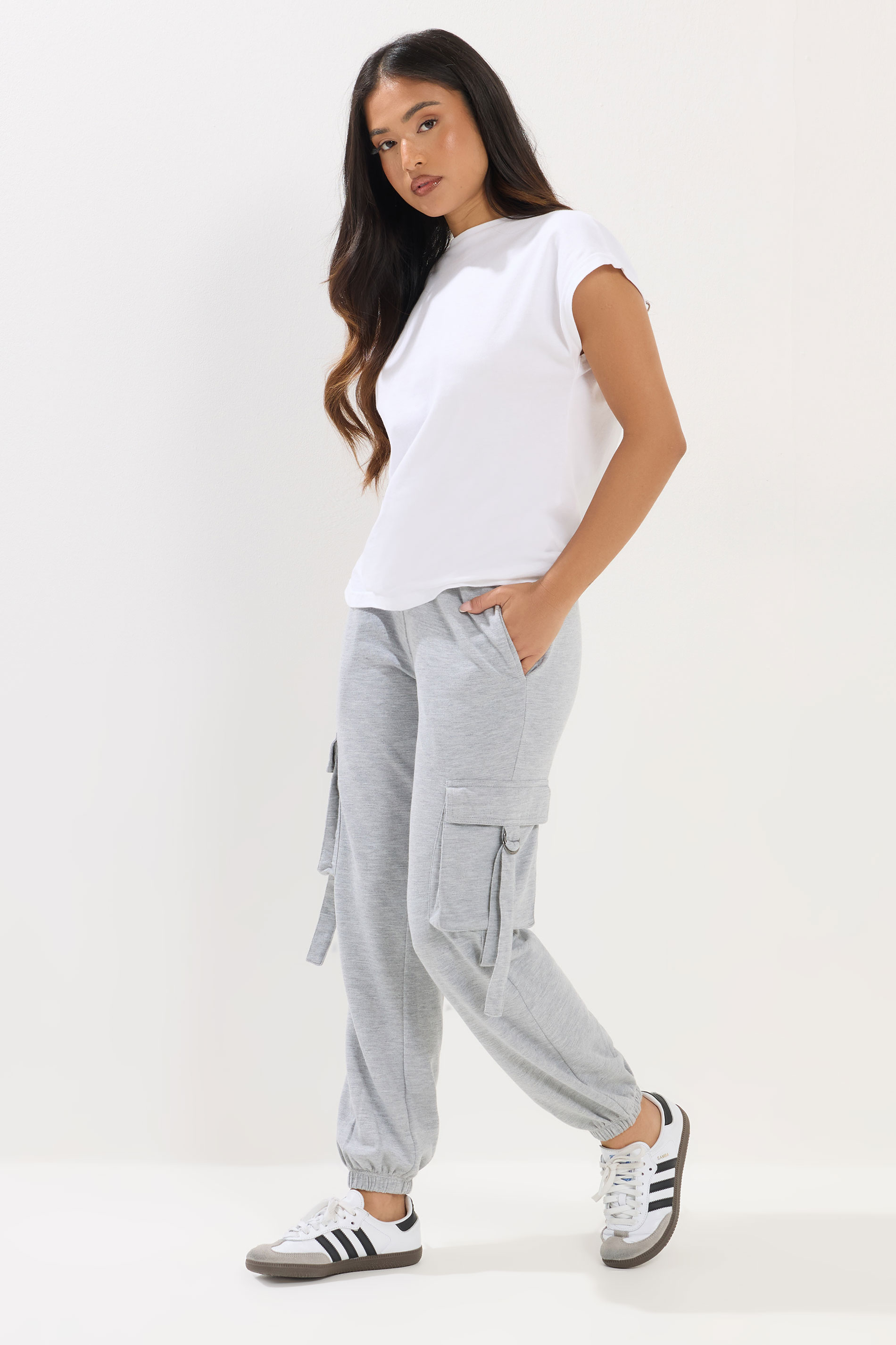 PixieGirl Petite Women's Grey Marl Cargo Joggers | PixieGirl 3