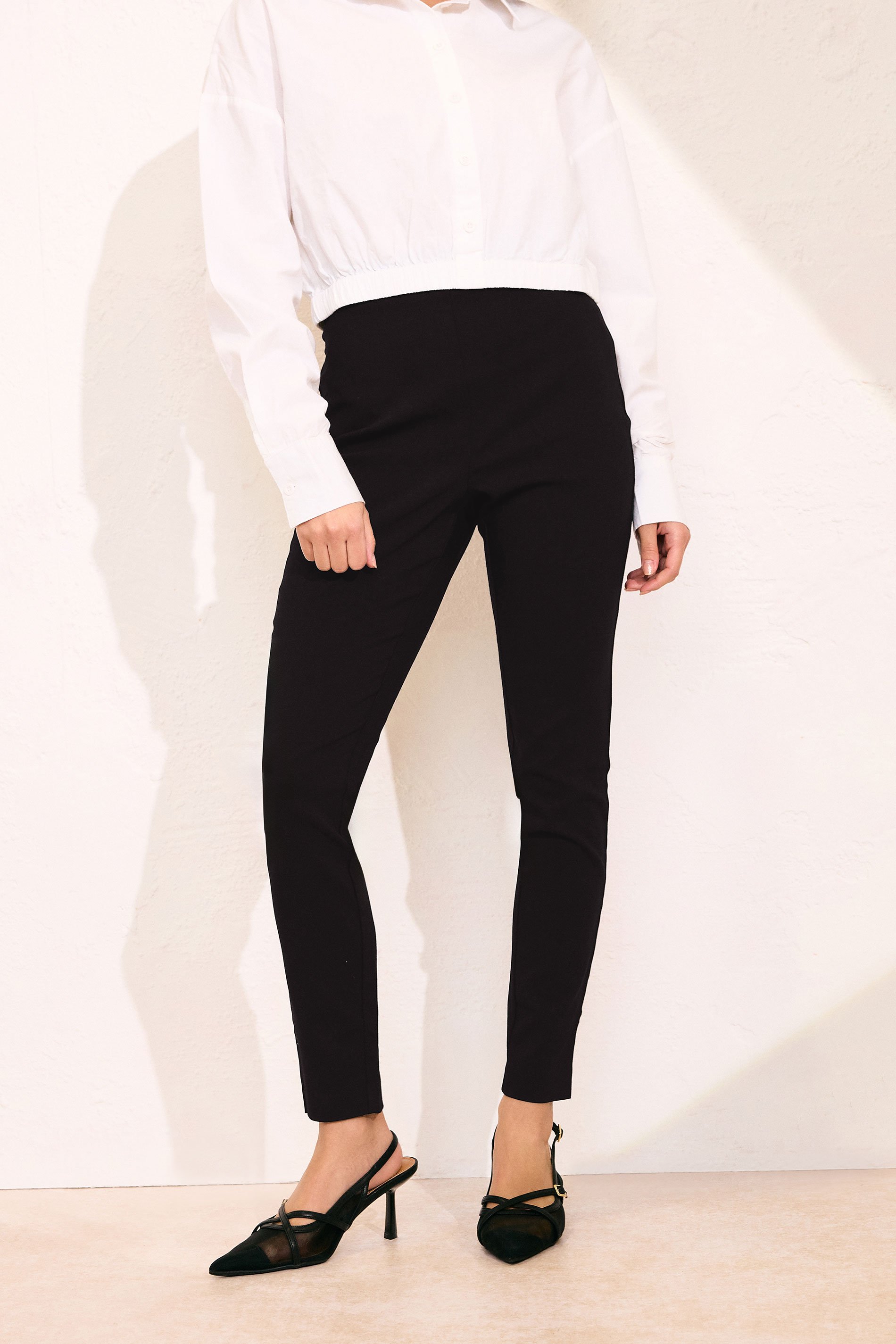 Petite Black Stretch Bengaline Skinny Fit Trousers | PixieGirl 2