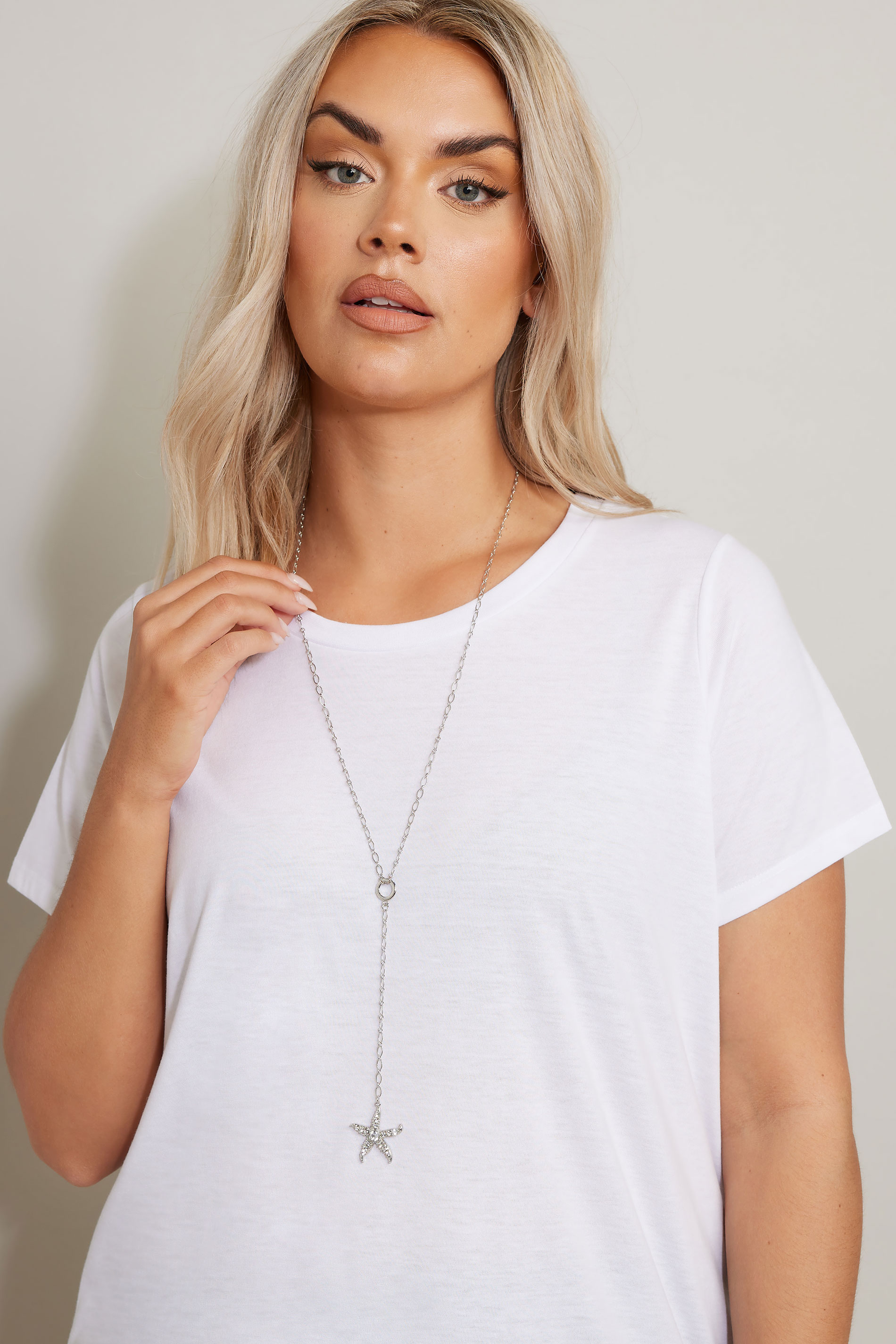 Silver Tone Starfish Pendant Long Necklace | Yours Clothing 1