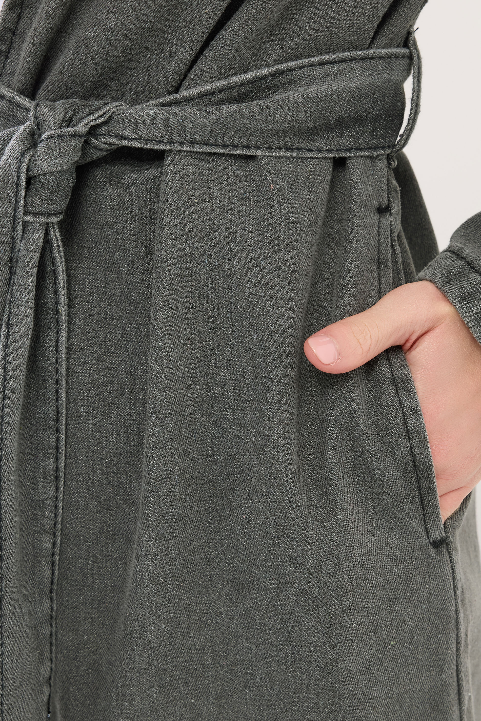 PixieGirl Petite Women's Grey Wash Denim Longline Trench Coat | PixieGirl 5