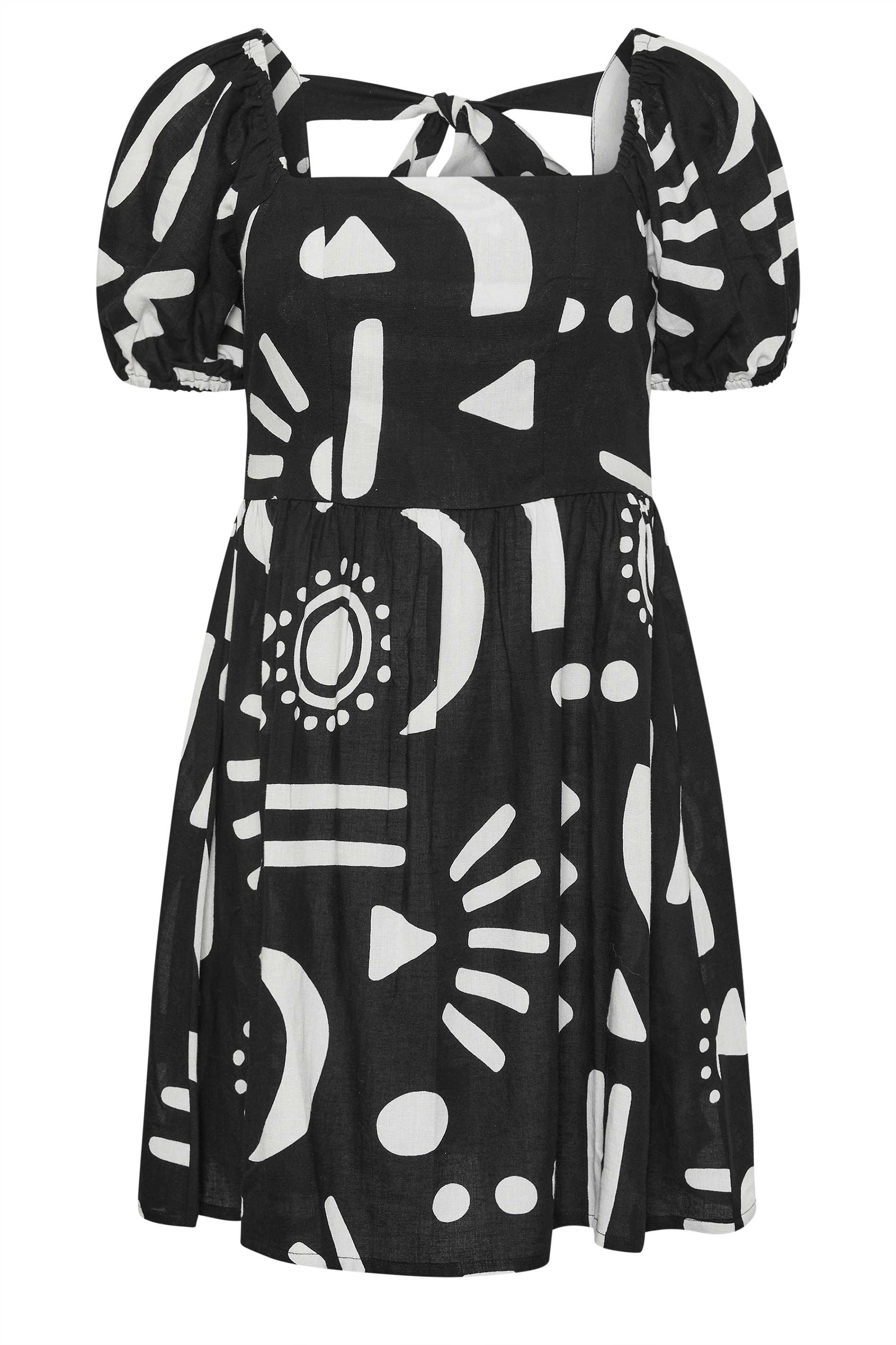 PixieGirl Petite Womens Black Abstract Print Linen Mini Dress | PixieGirl 5