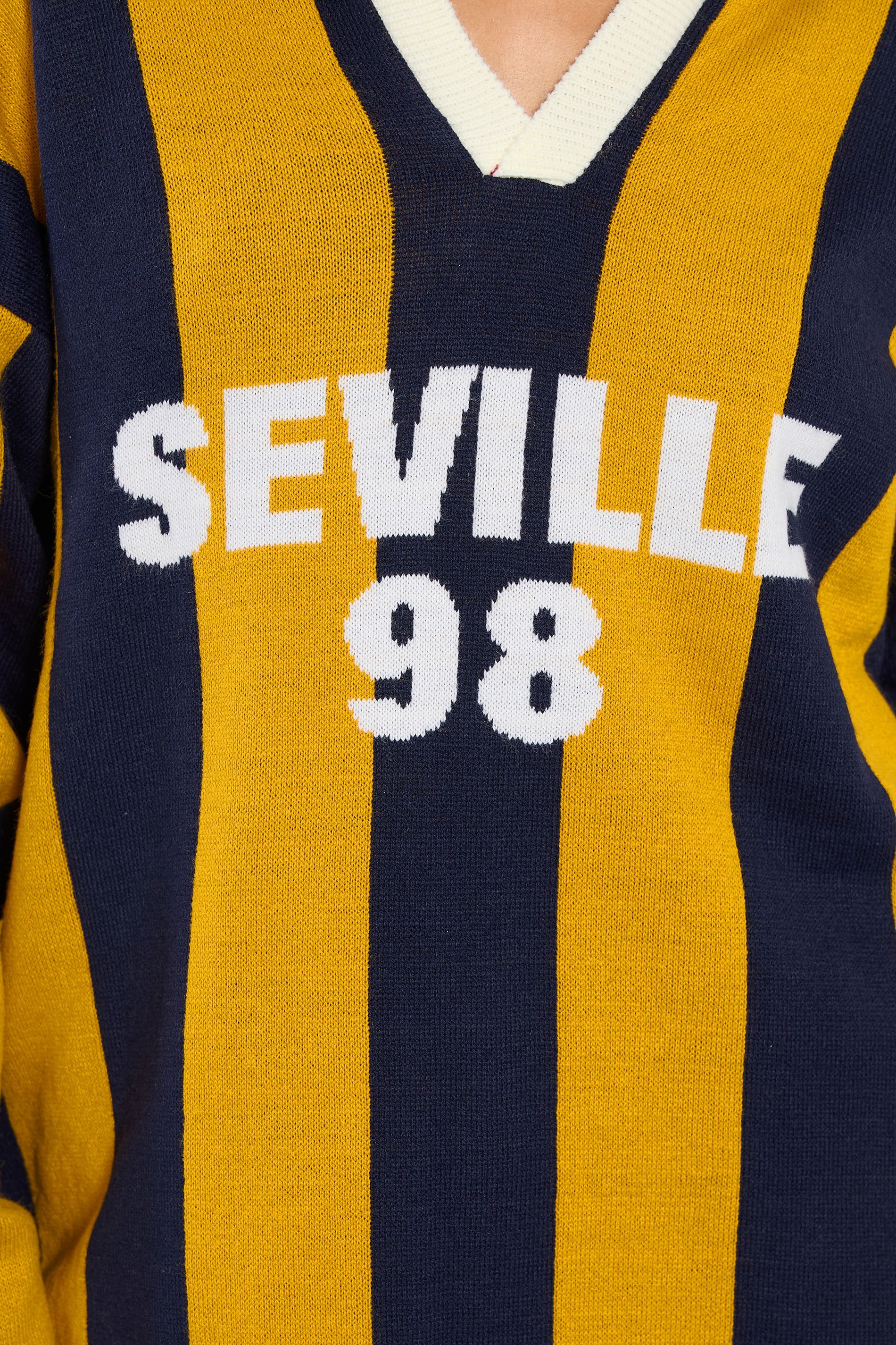 PixieGirl Petite Women's Blue 'Seville' Knitted Stripe Collar Jumper | PixieGirl 4