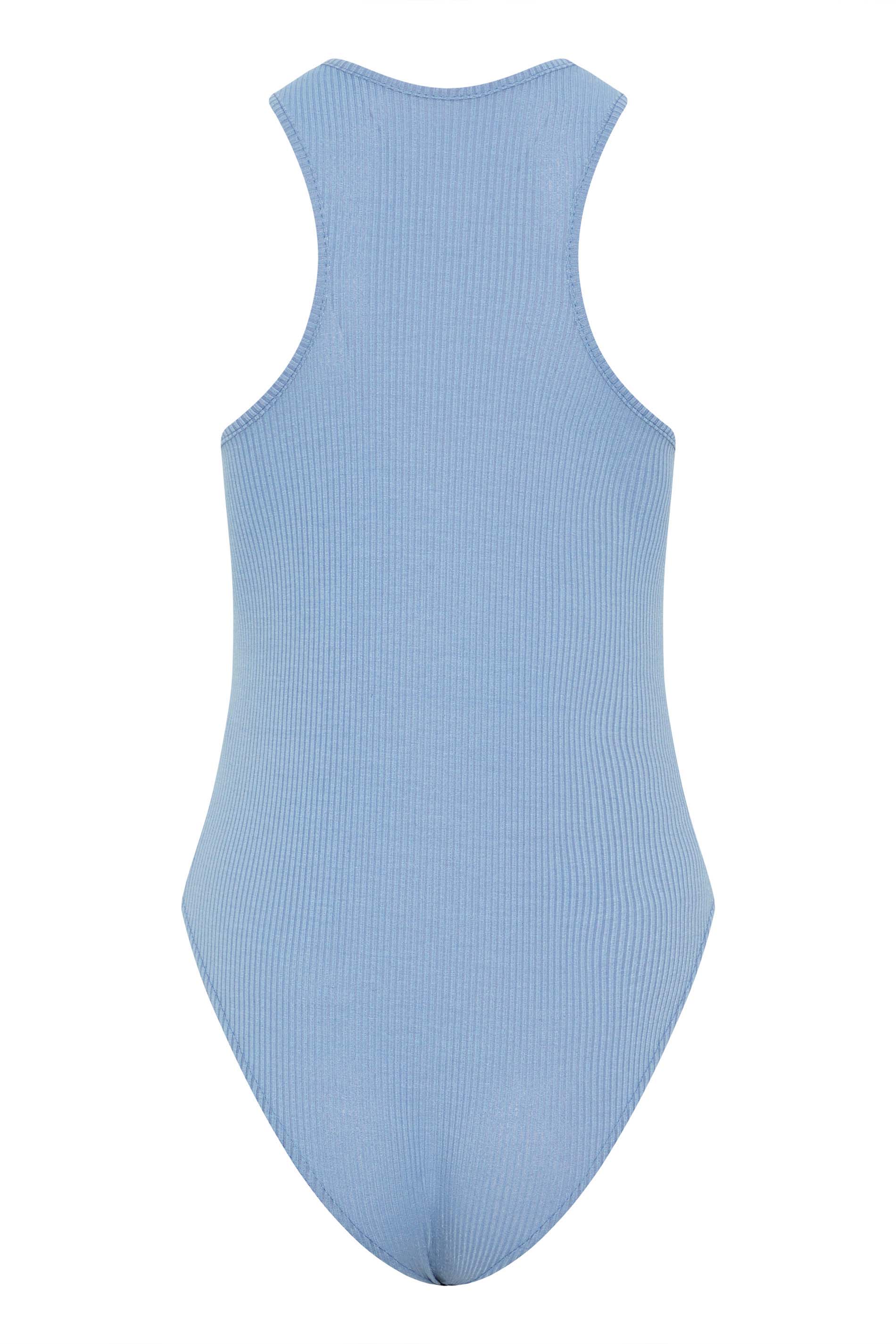 Petite Blue Ribbed Racer Back Bodysuit | PixieGirl 7