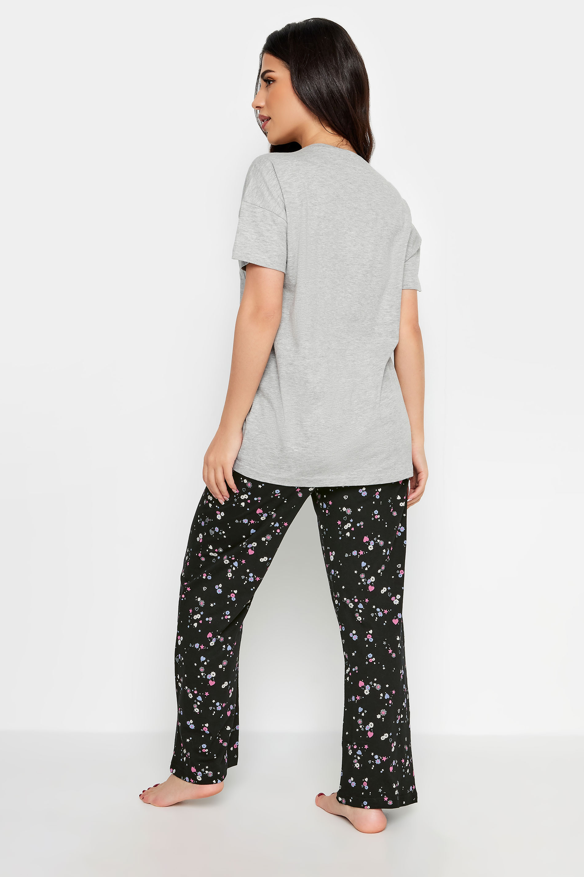 PixieGirl Petite Womens Grey Ditsy Floral Print Wide Leg Pyjama Set | PixieGirl 3