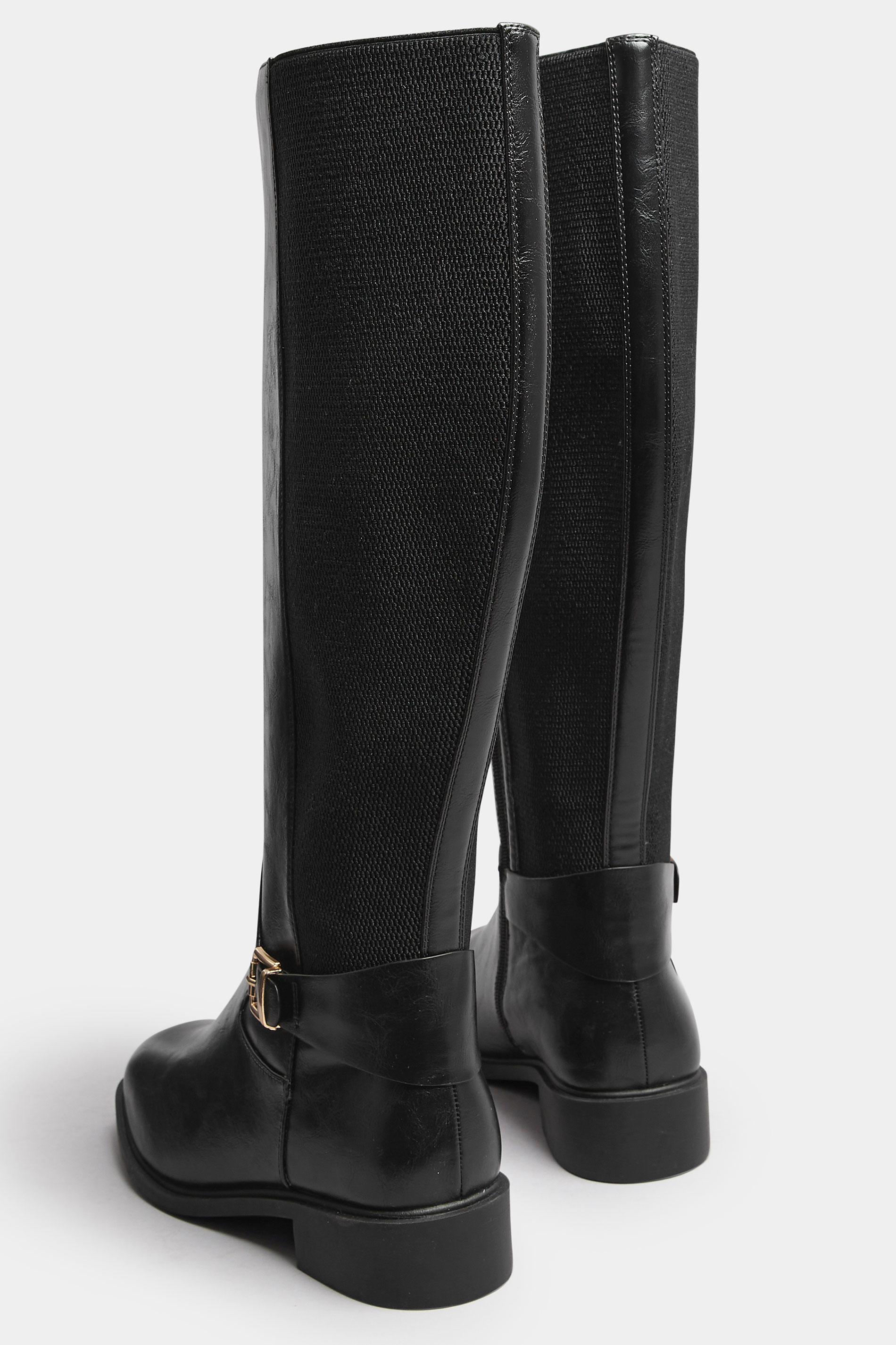 Black Buckle Stretch Knee High Boots In Extra Wide EEE Fit | Yours Clothing 5