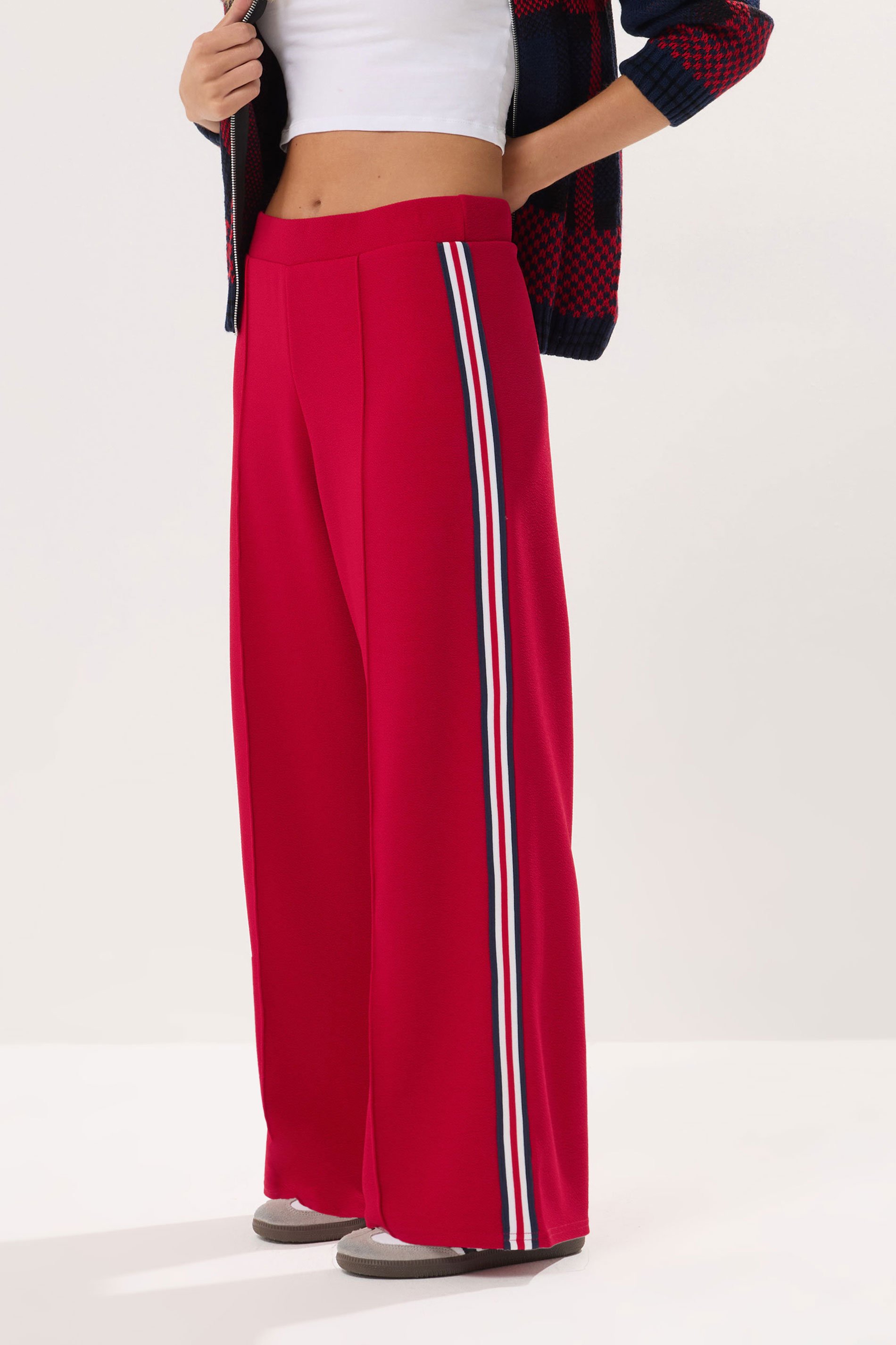 PixieGirl Petite Women's Red Side Stripe Trousers | PixieGirl 2