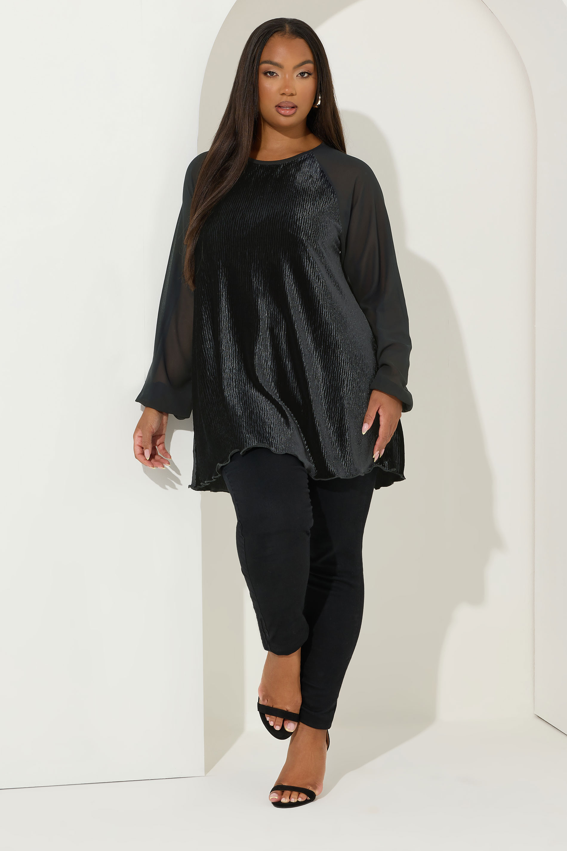 YOURS Plus Size Black Crinkle Velour Top | Yours Clothing 2