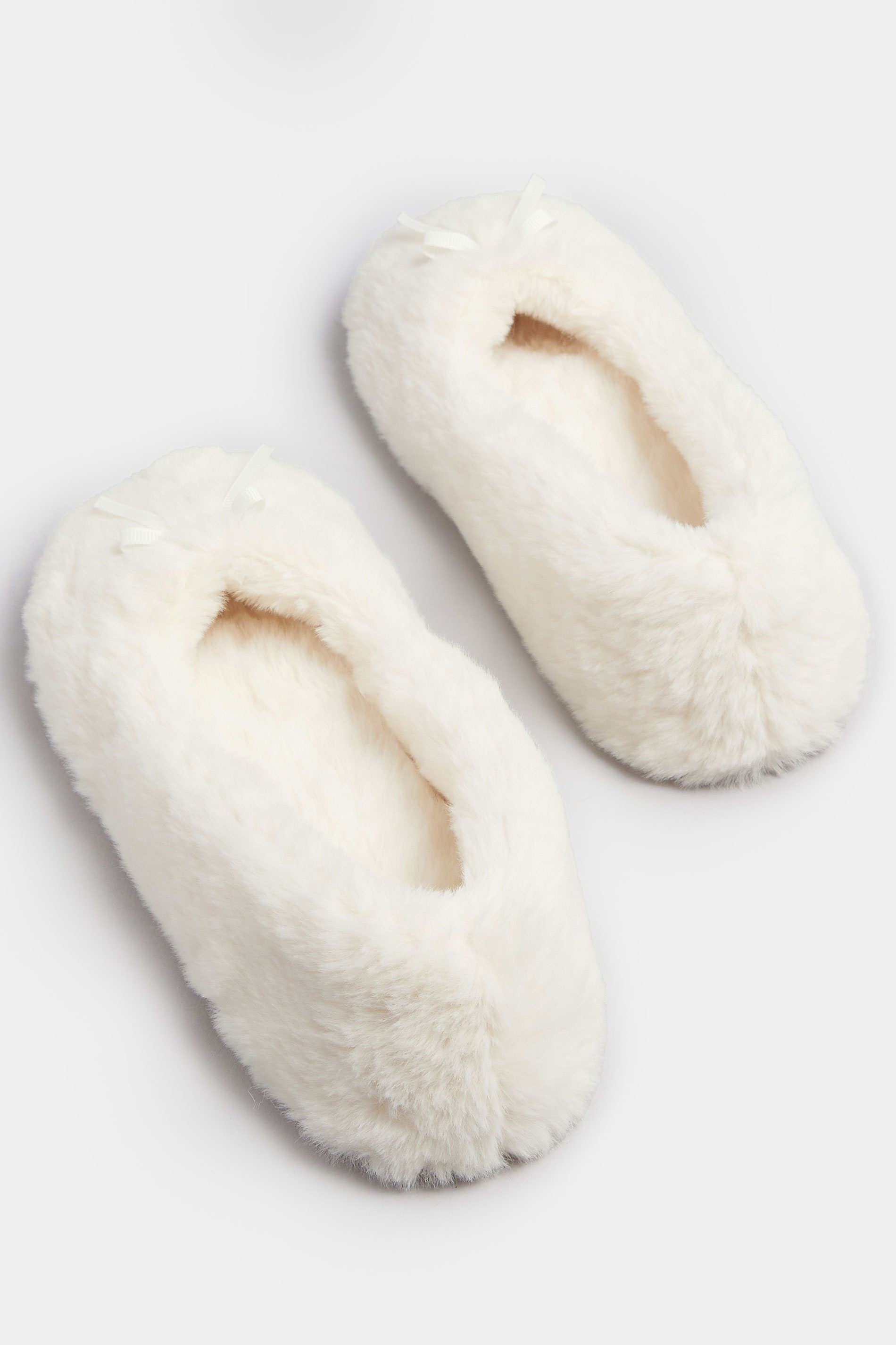 Cream Plush Bow Front Ballet Slippers | Yours Clothing 5