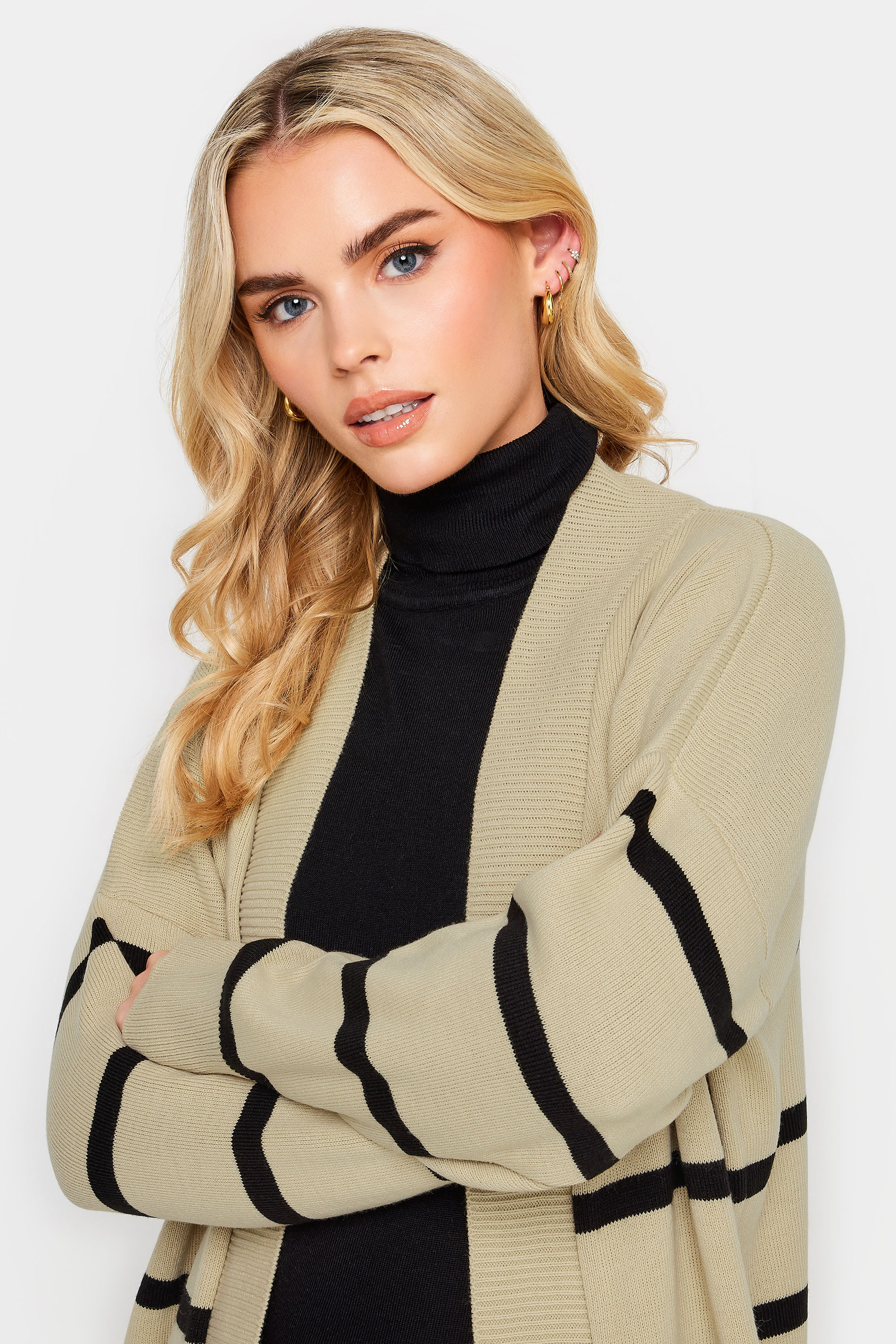 PixieGirl Natural Brown & Black Stripe Midi Cardigan | PixieGirl  4