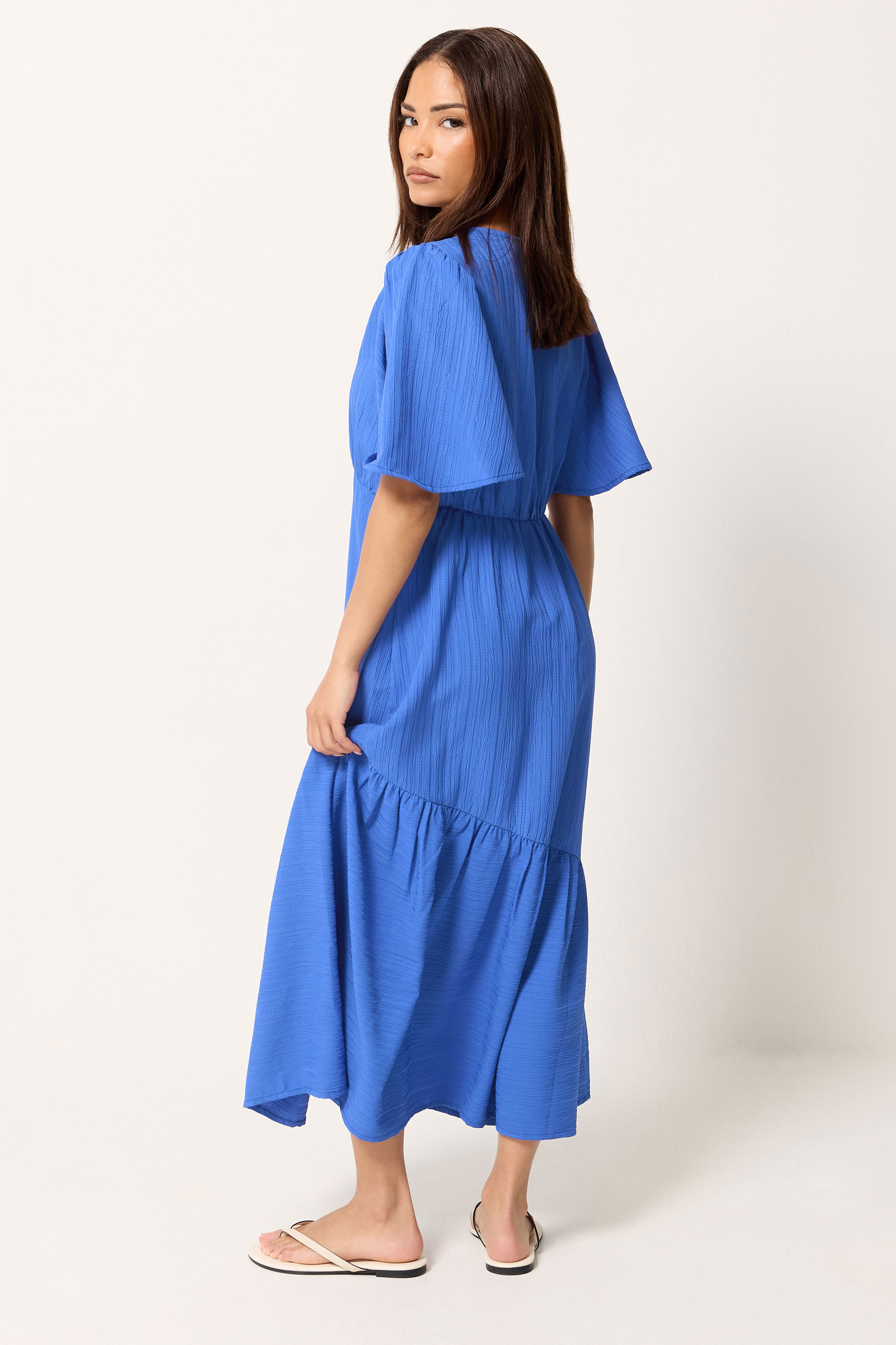 PixieGirl Petite Blue Asymmetric Tiered Midi Dress | PixieGirl 2