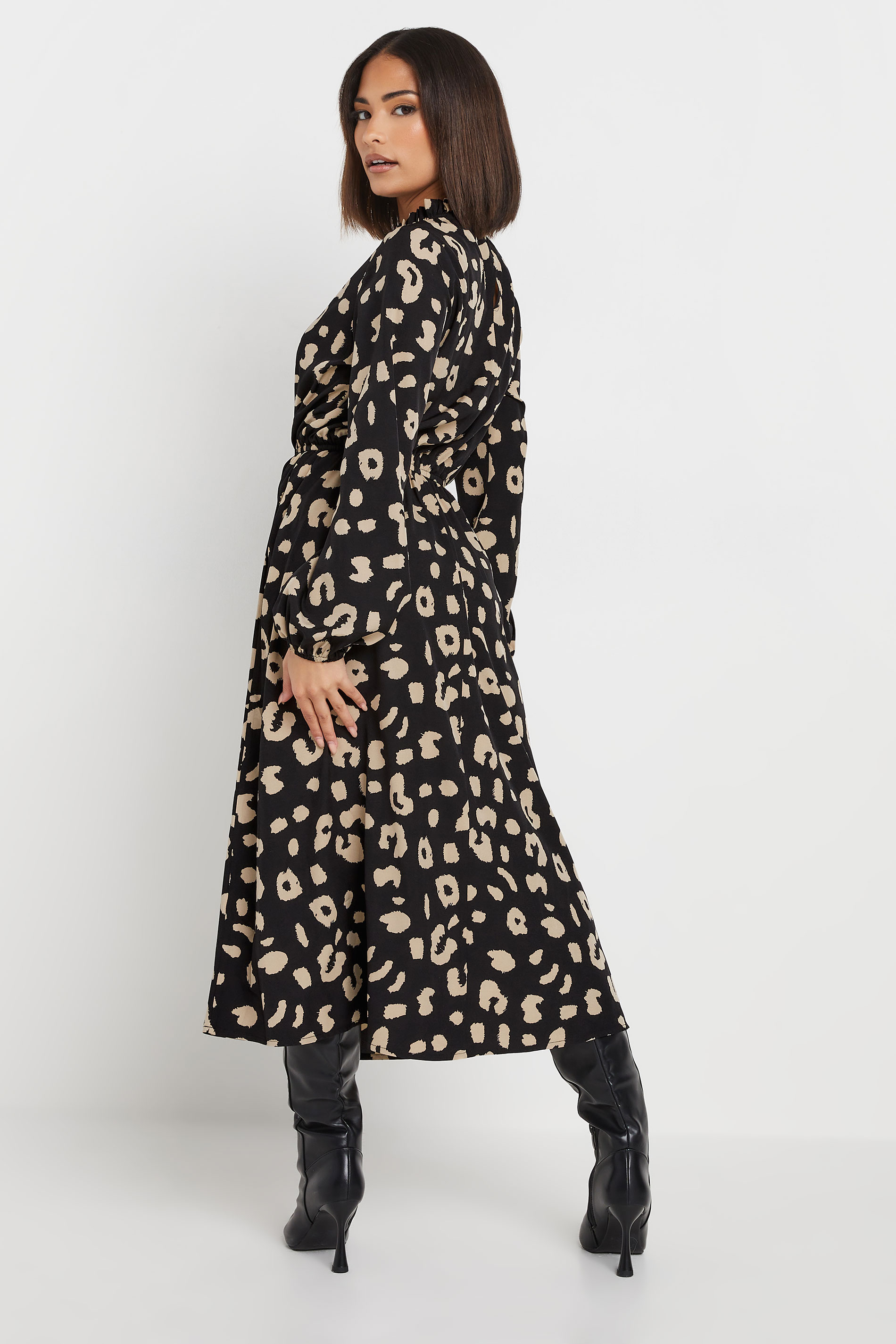 PixieGirl Petite Women's Black Animal Print High Neck Dress | PixieGirl 3