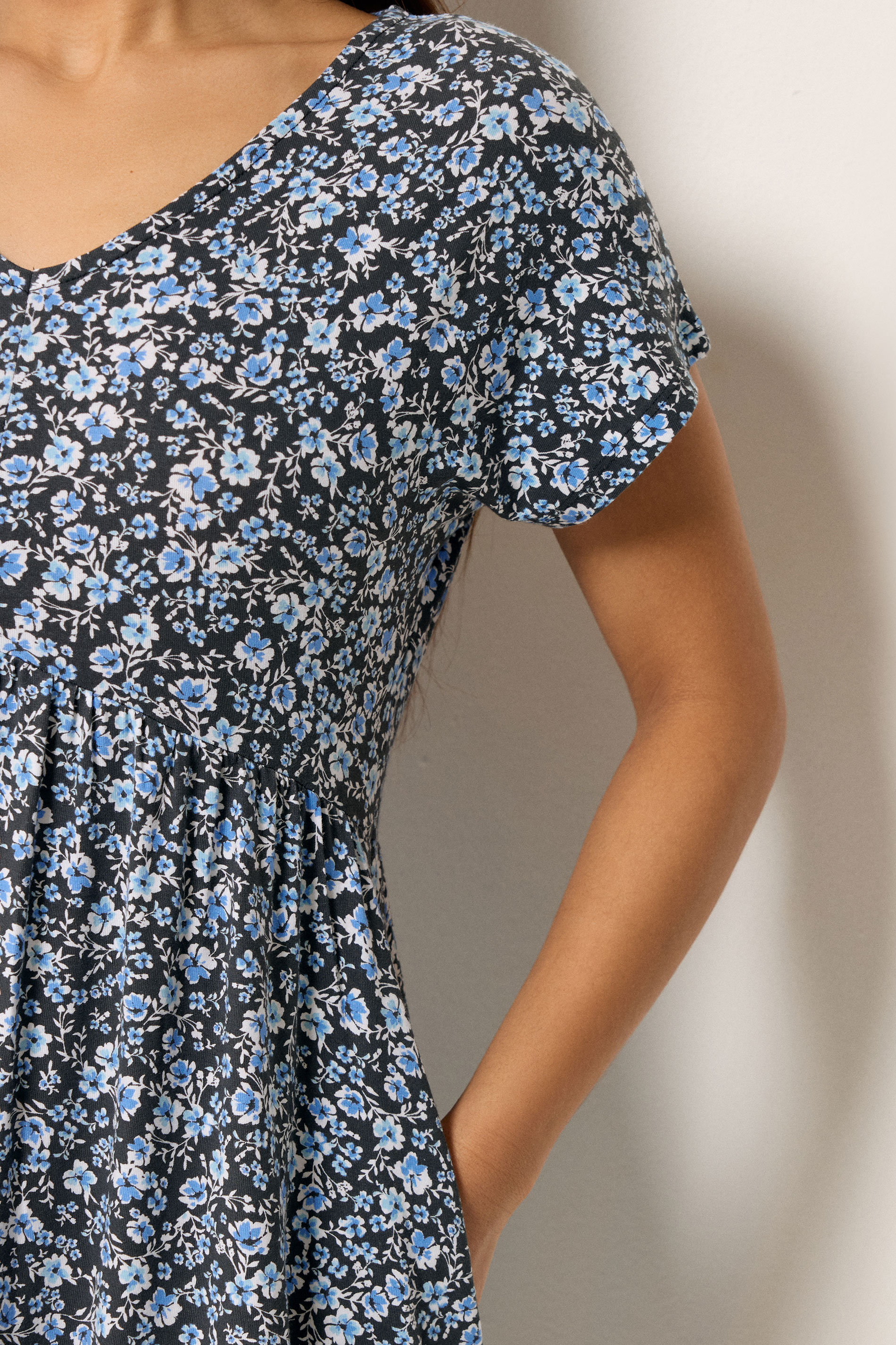 M&Co Petite Black Floral V-Neck Midi Dress | M&Co 4