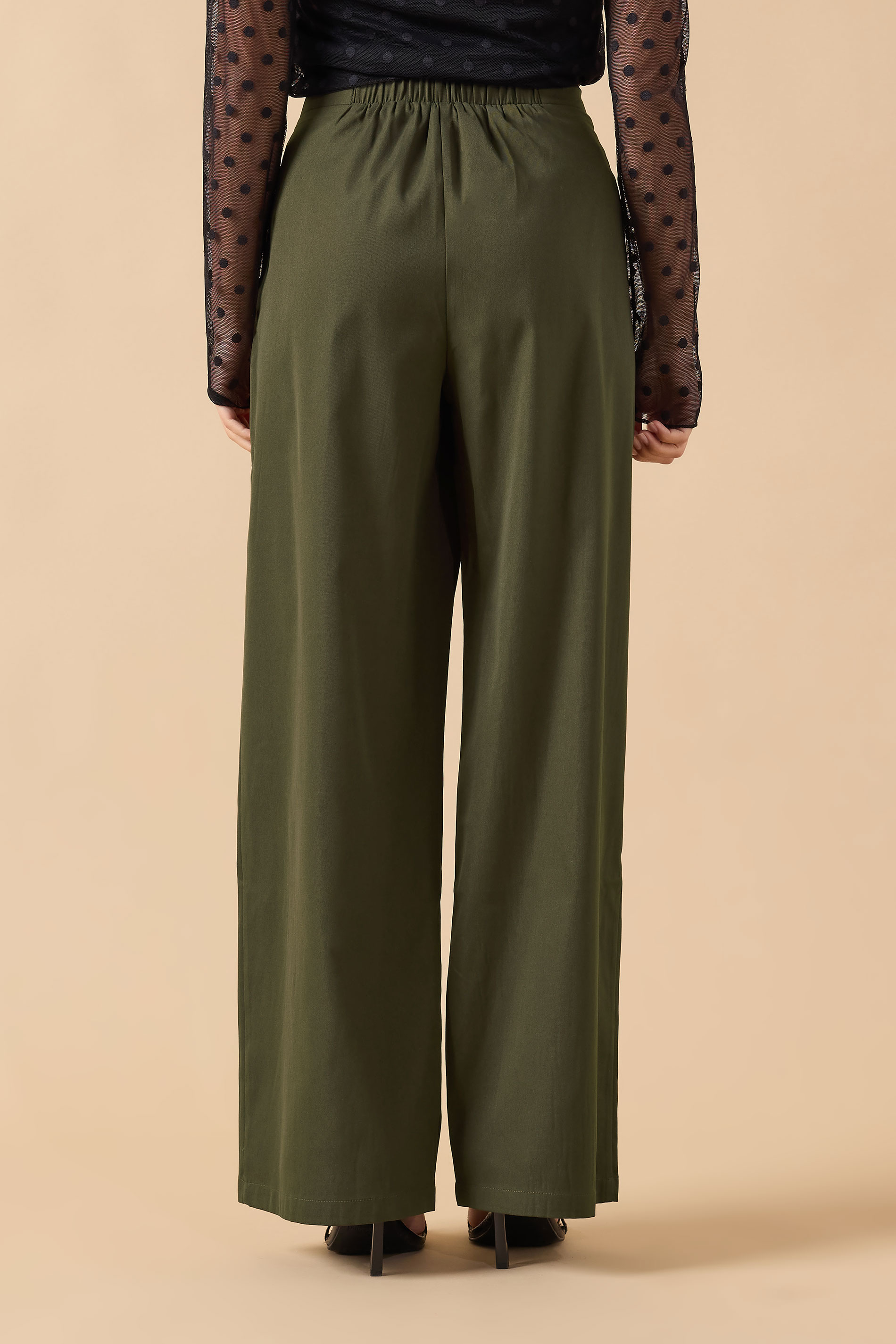 PixieGirl Petite Women's Khaki Green Zip Pleated Trousers | PixieGirl 3