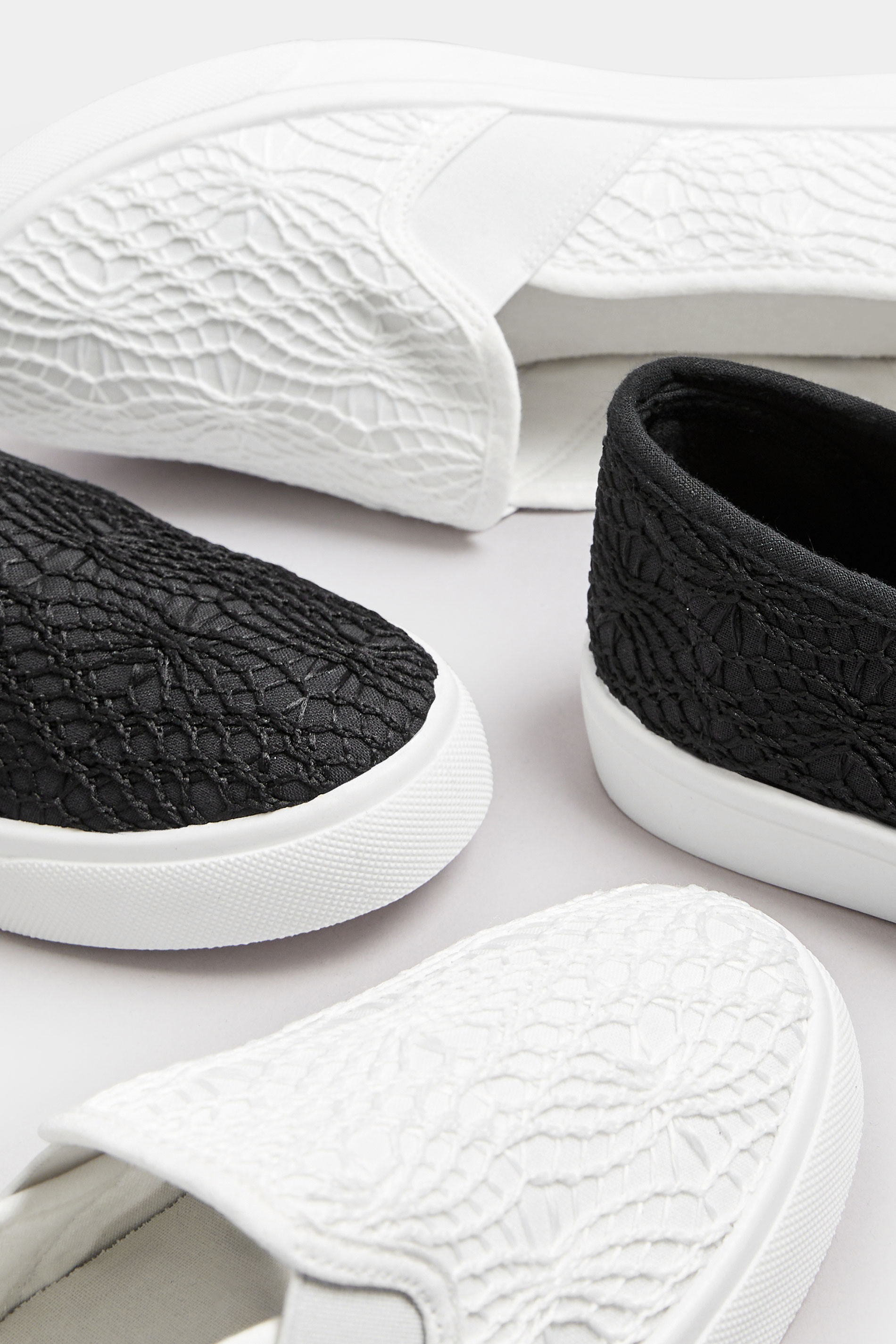 White Broderie Anglaise Slip-On Trainers In Wide E Fit | Yours Clothing 6