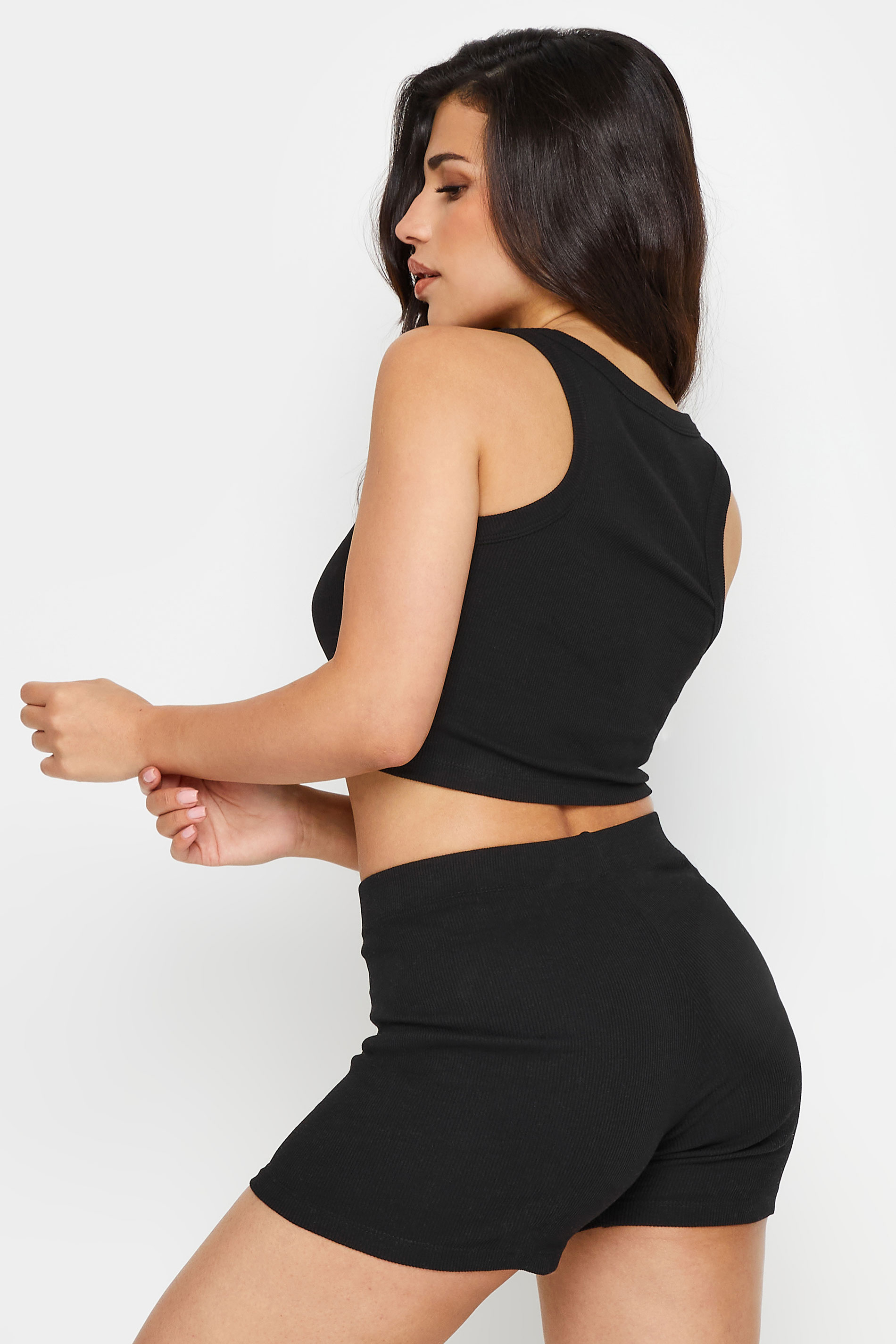 PixieGirl Petite Women's Black Badge Detail Ribbed Shorts | PixieGirl 5