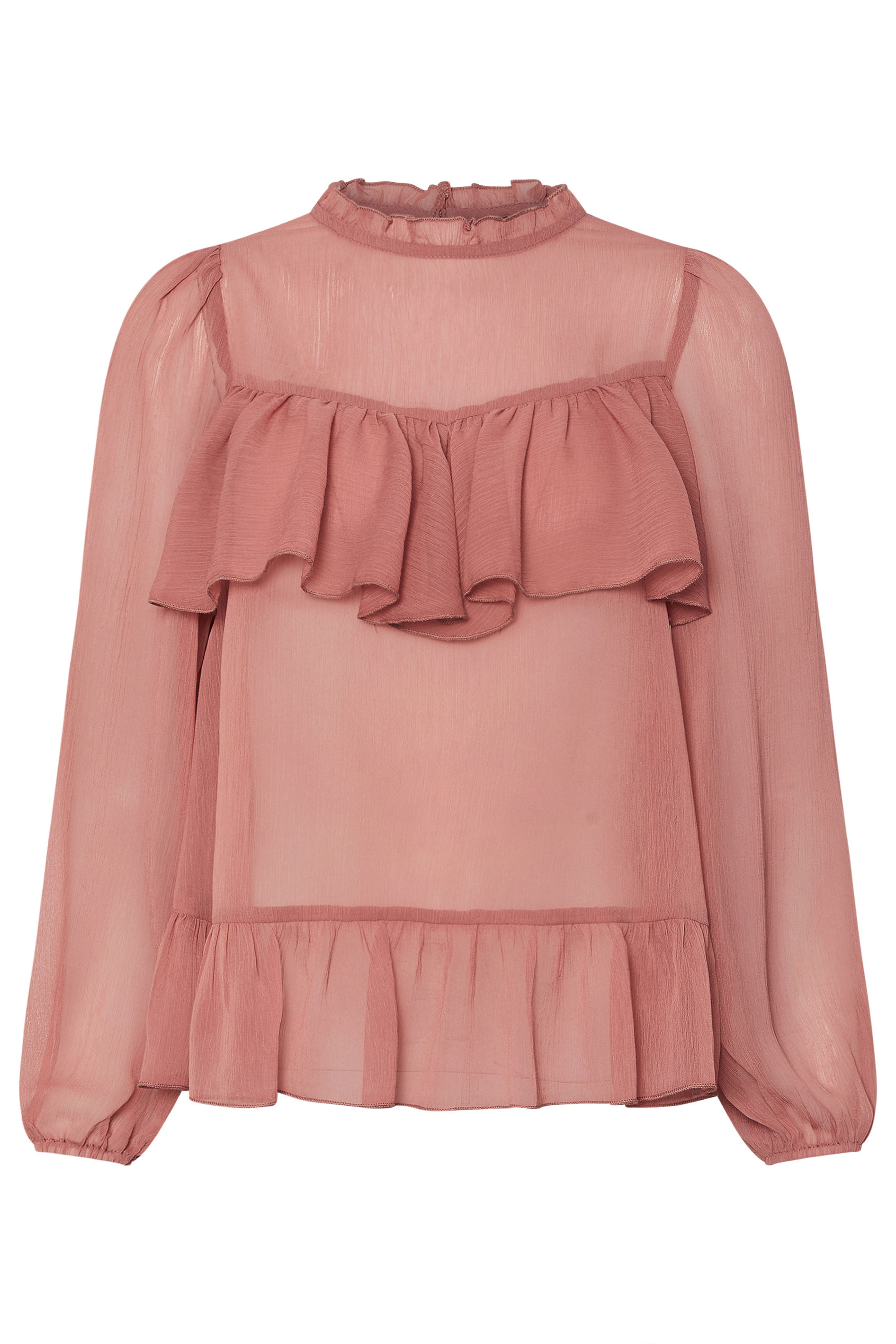 PixieGirl Petite Women's Coral Pink Chiffon Frill Blouse | PixieGirl 6