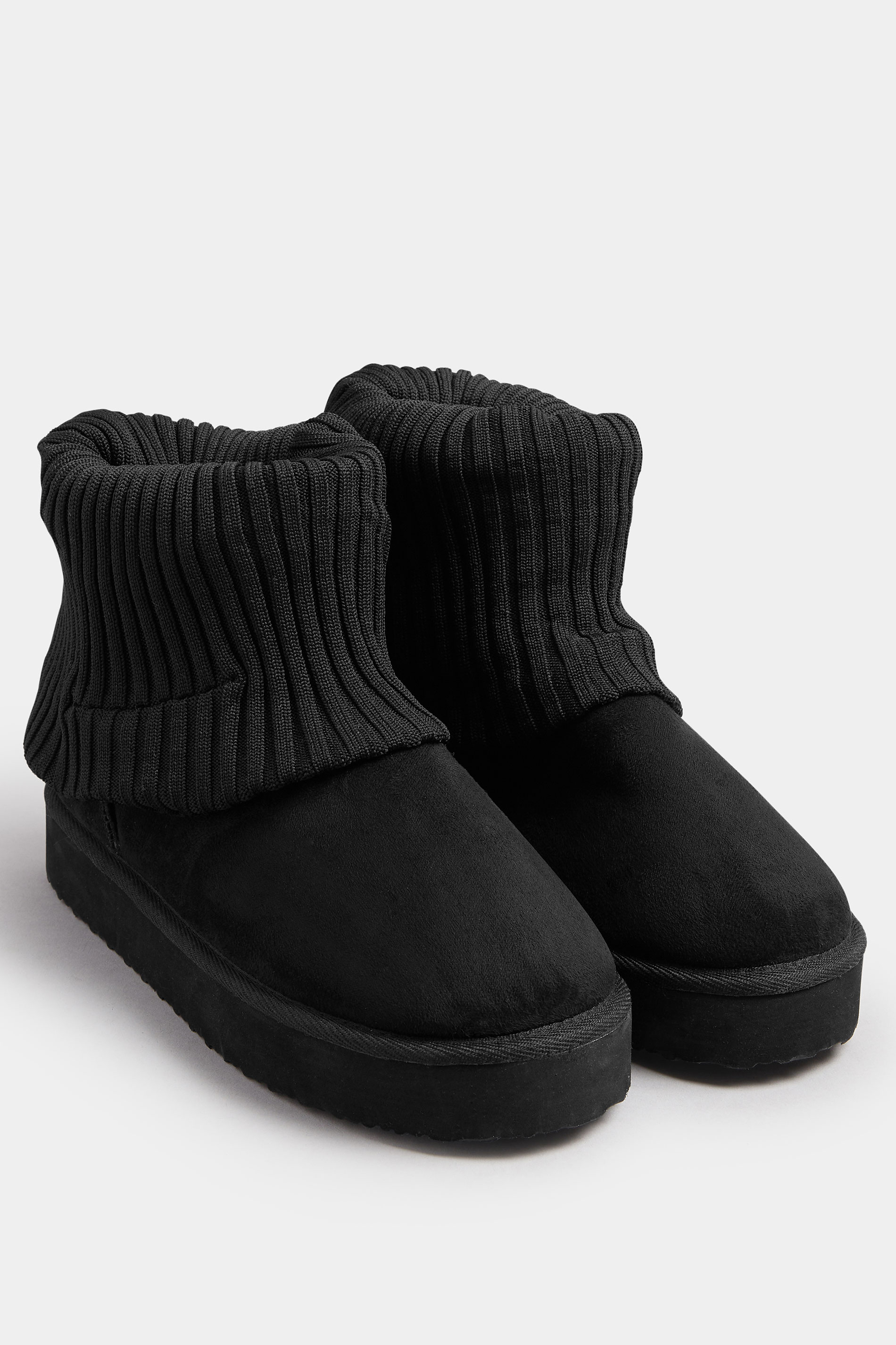 Black Faux Suede Knit Cuff Ankle Boots In Extra Wide EEE Fit | Yours Clothing 3