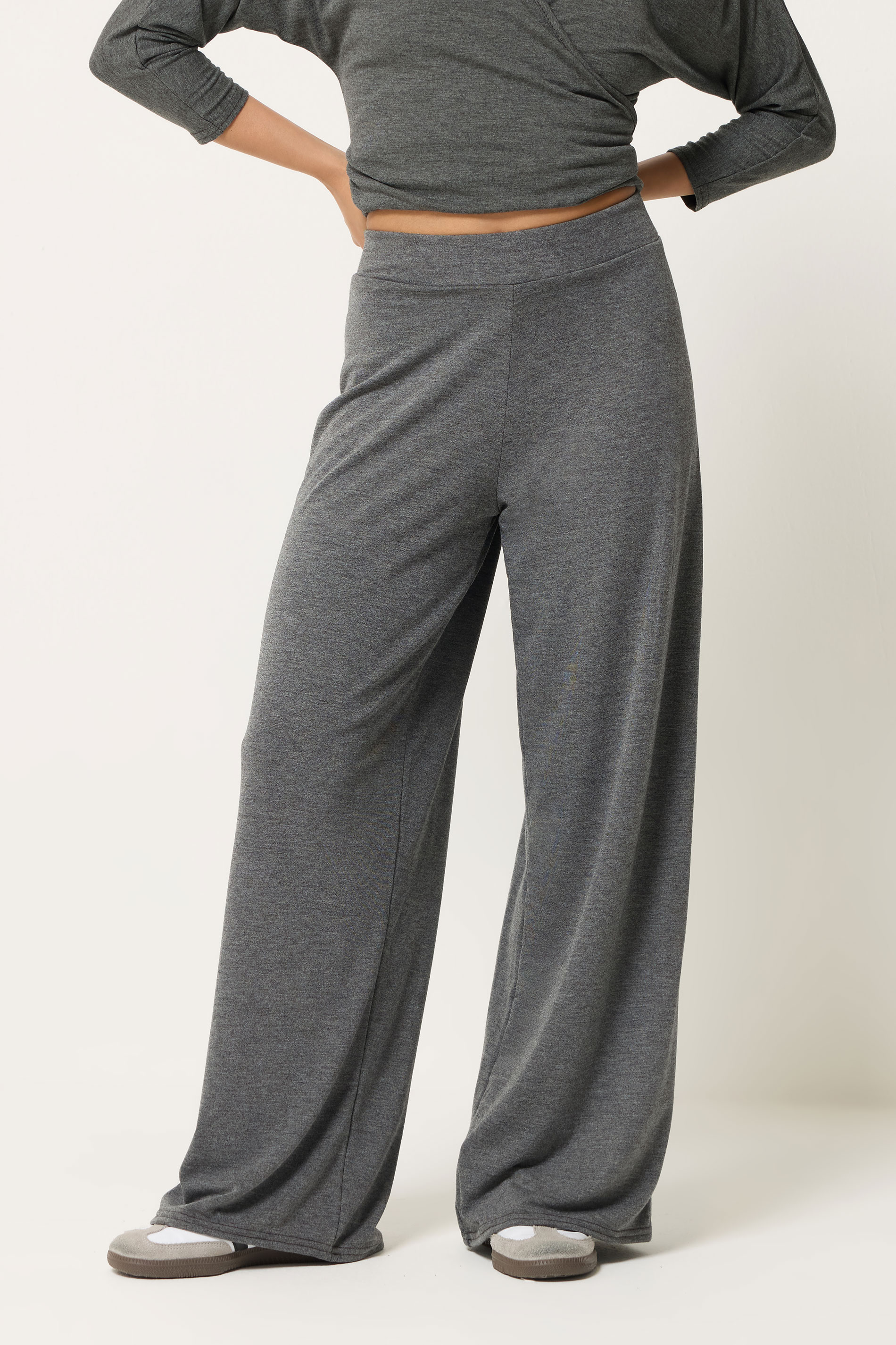 PixieGirl Petite Women's Set Grey Wrap Top & Wide Leg Trousers | PixieGirl 5