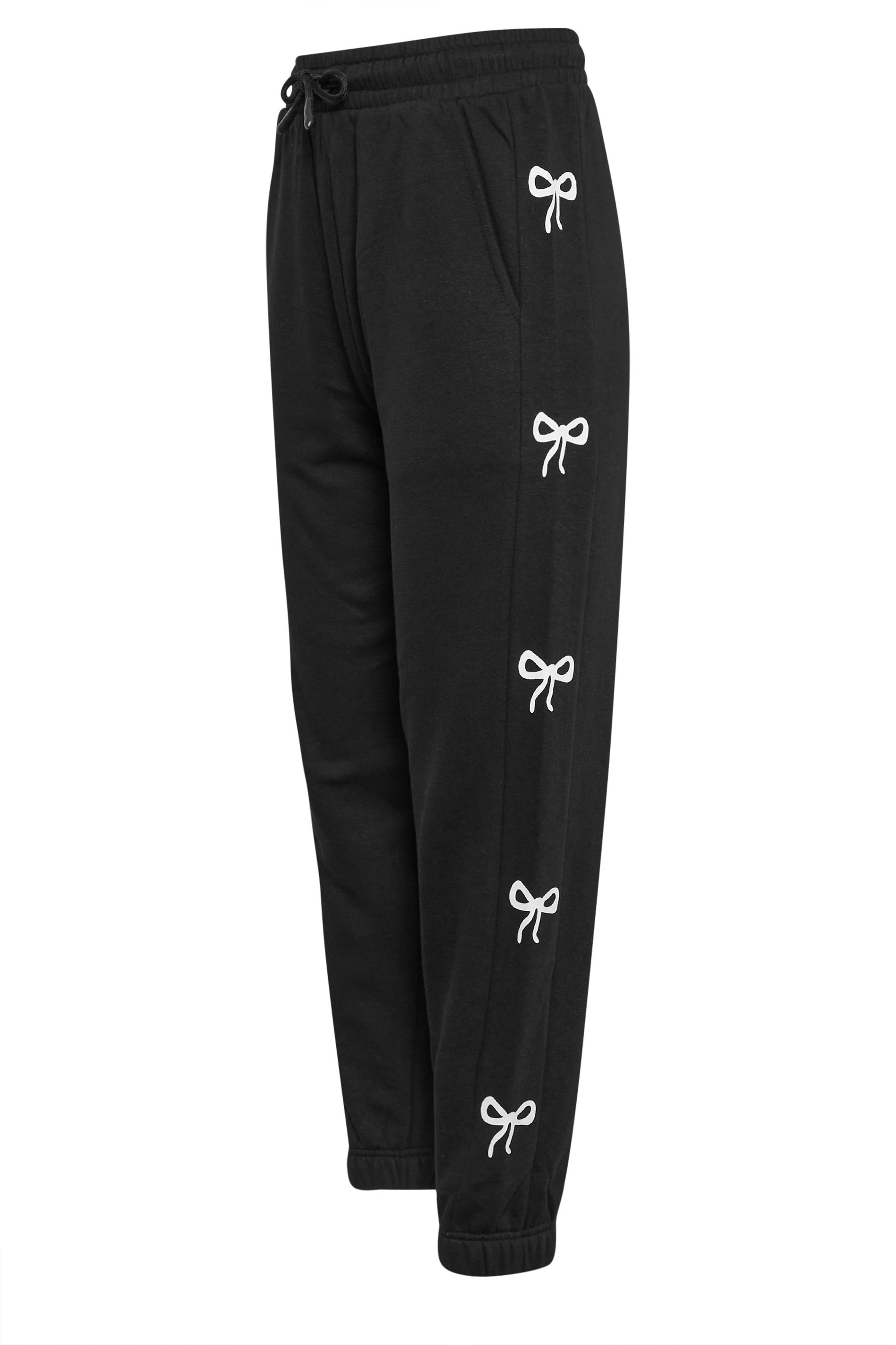 PixieGirl Petite Women's Black Bow Detail Cuffed Joggers | PixieGirl 5