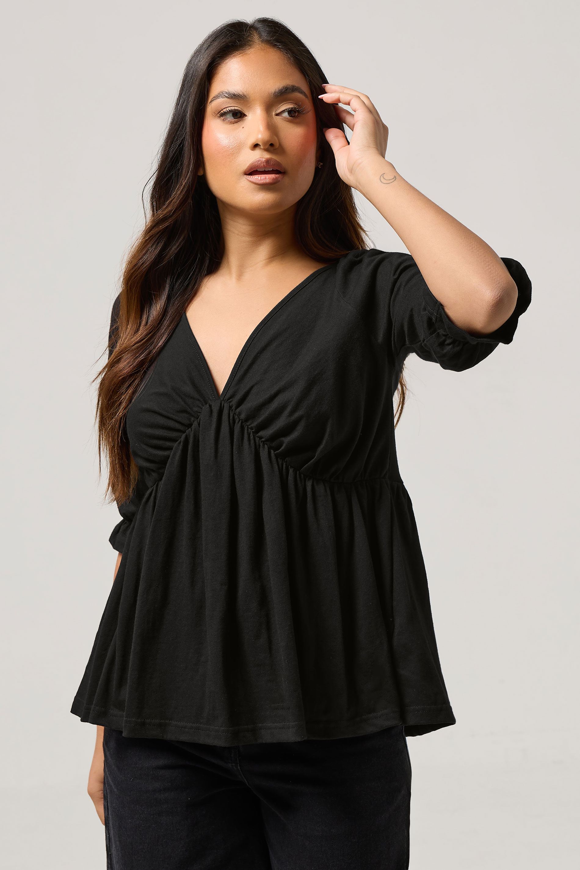PixieGirl Petite Women's Black Cotton Smock Top | PixieGirl 1