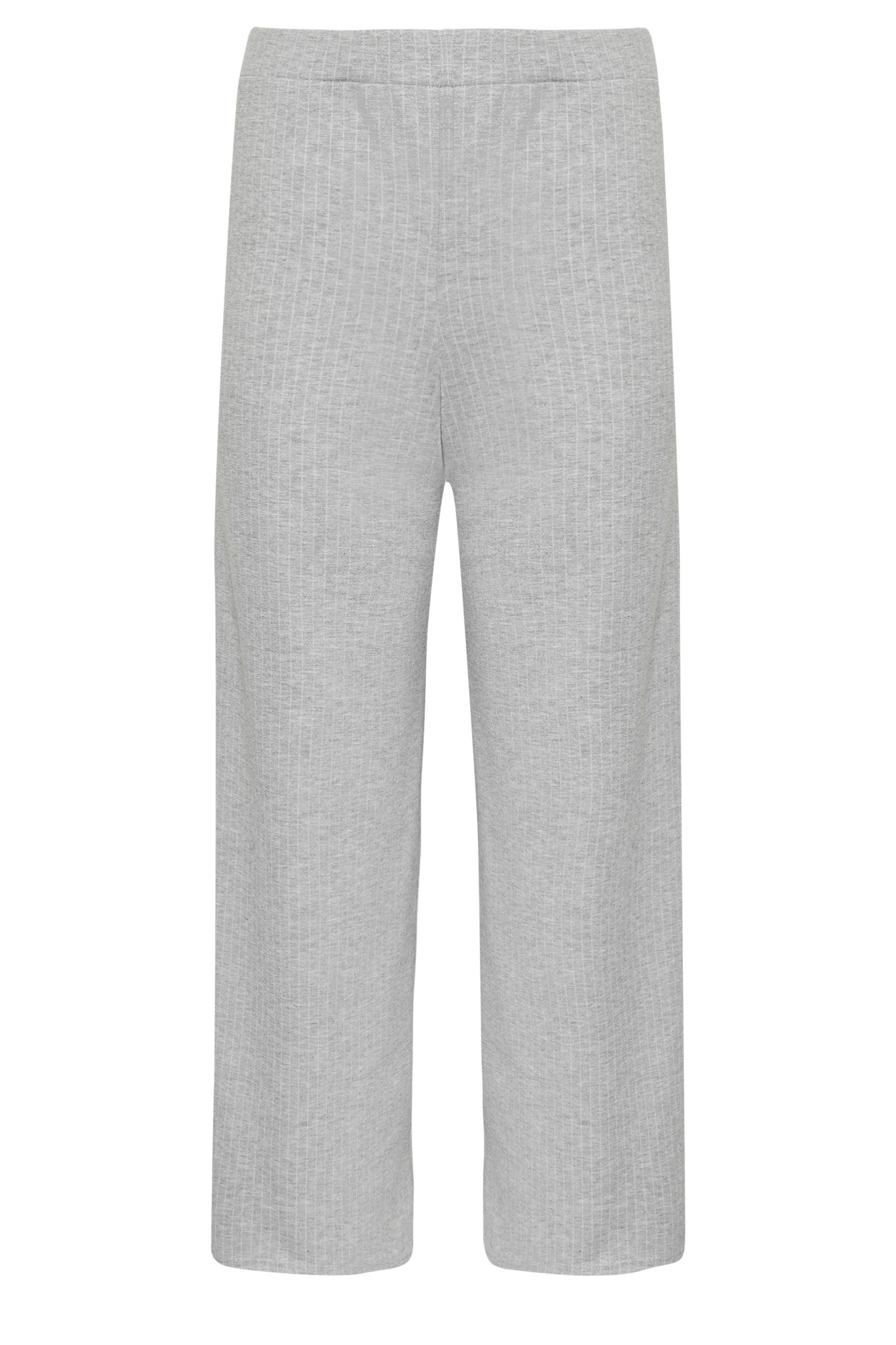 PixieGirl Petite Women's Light Grey Pinstripe Jersey Wide Leg Trousers | PixieGirl 5