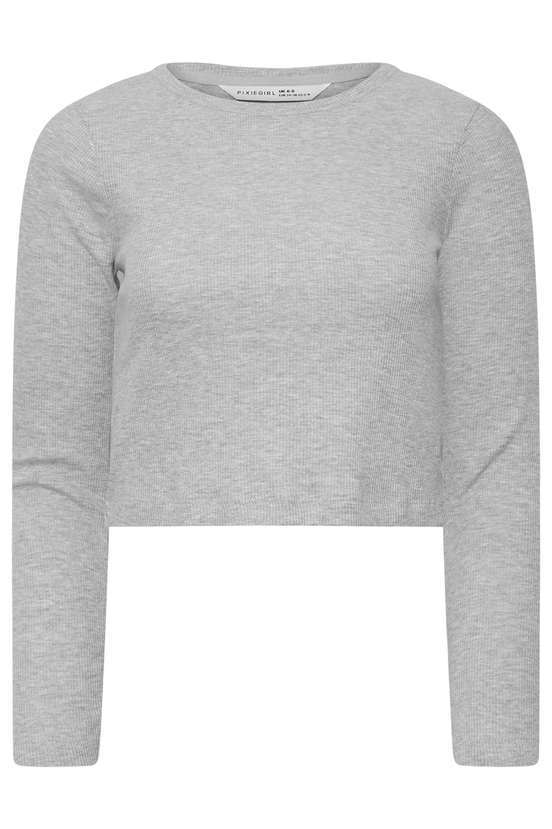 PixieGirl Petite Women's Grey Marl Ribbed Pyjama Top | PixieGirl 5