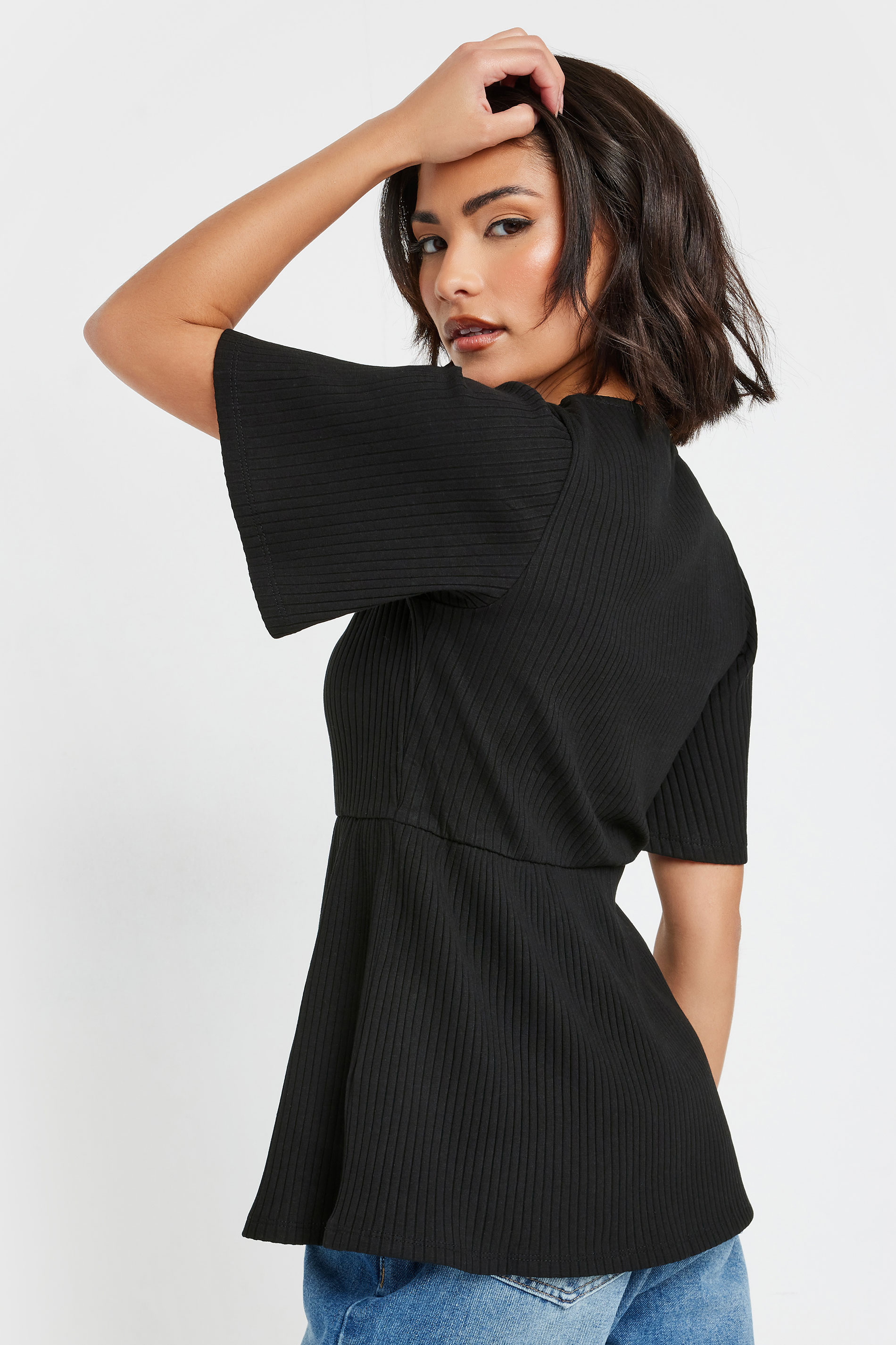 PixieGirl Petite Women's Black Ribbed Smock Top | PixieGirl 3