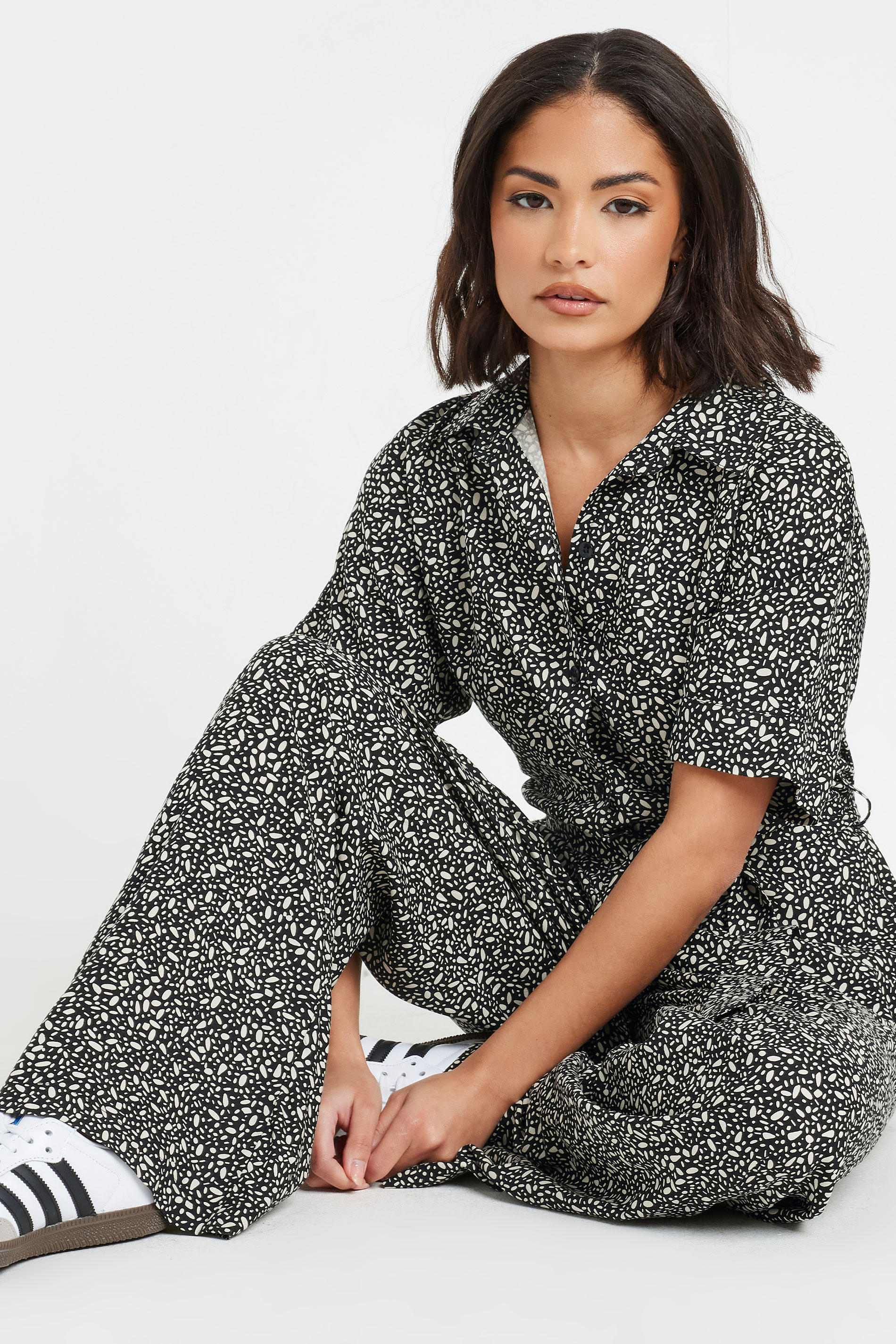 PixieGirl Petite Women's Black Abstract Spot Wide Leg Jumpsuit | PixieGirl 2