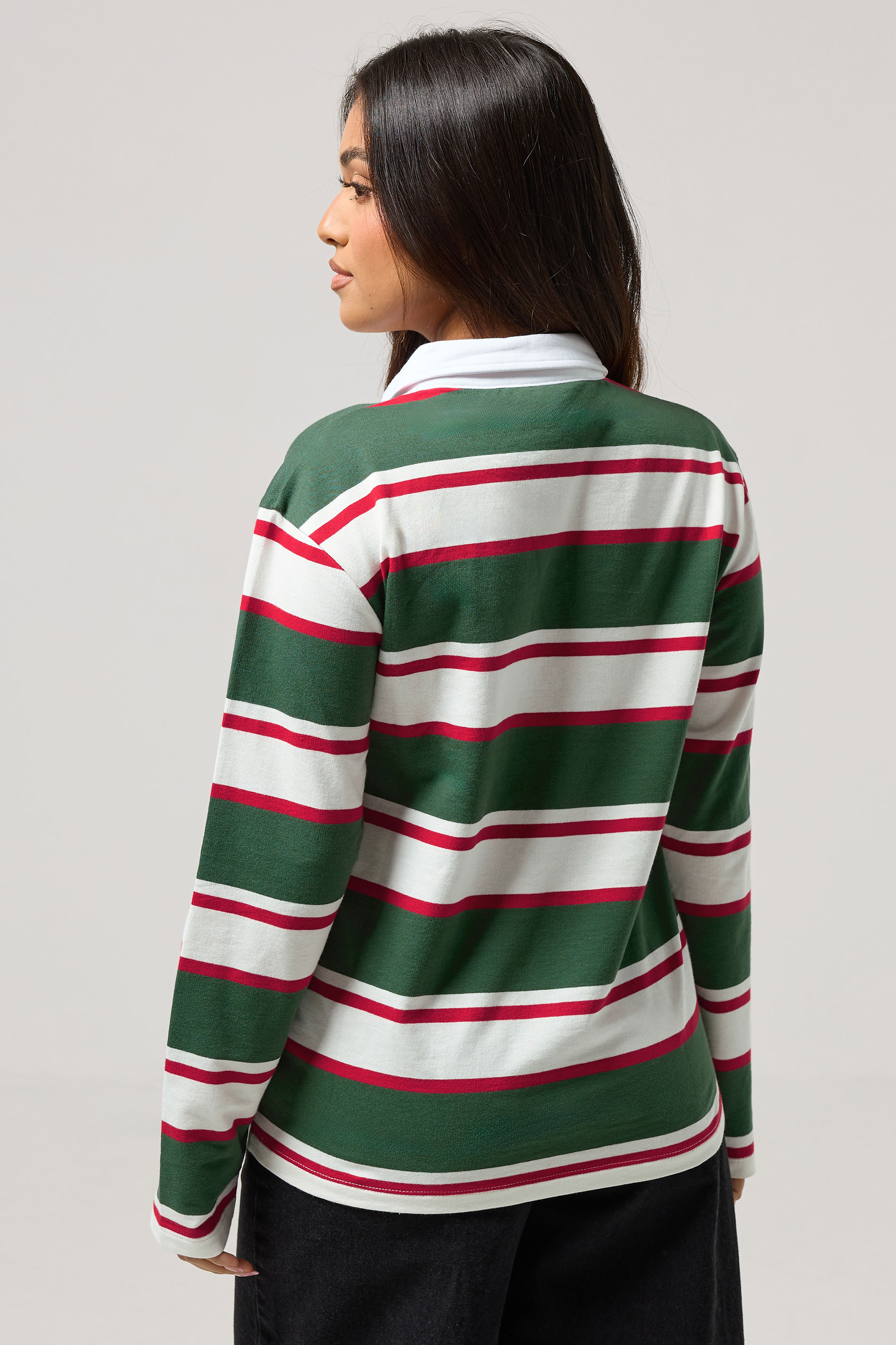 PixieGirl Petite Women's Green & Red Striped Rugby T-Shirt | PixieGirl 4