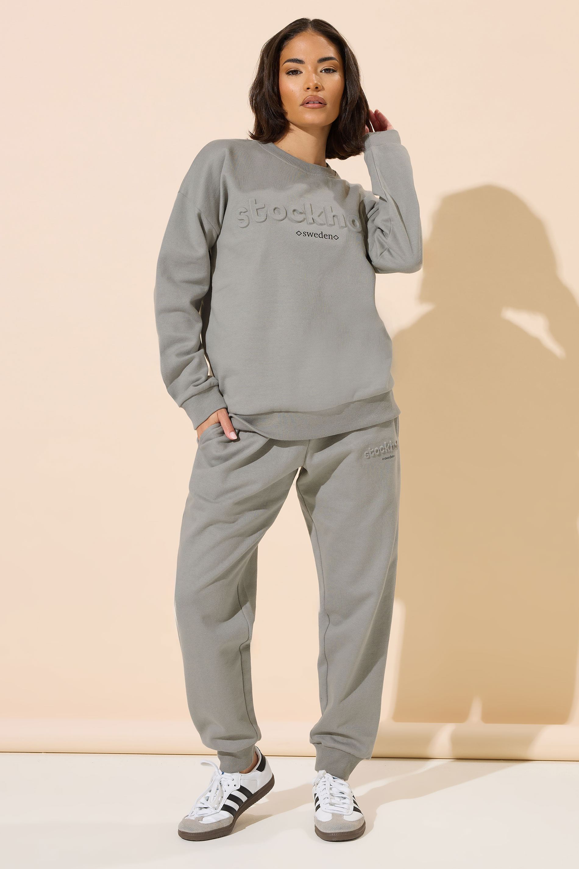 PixieGirl Petite Women's Grey 'Stockholm' Slogan Embossed Sweatshirt | PixieGirl 4