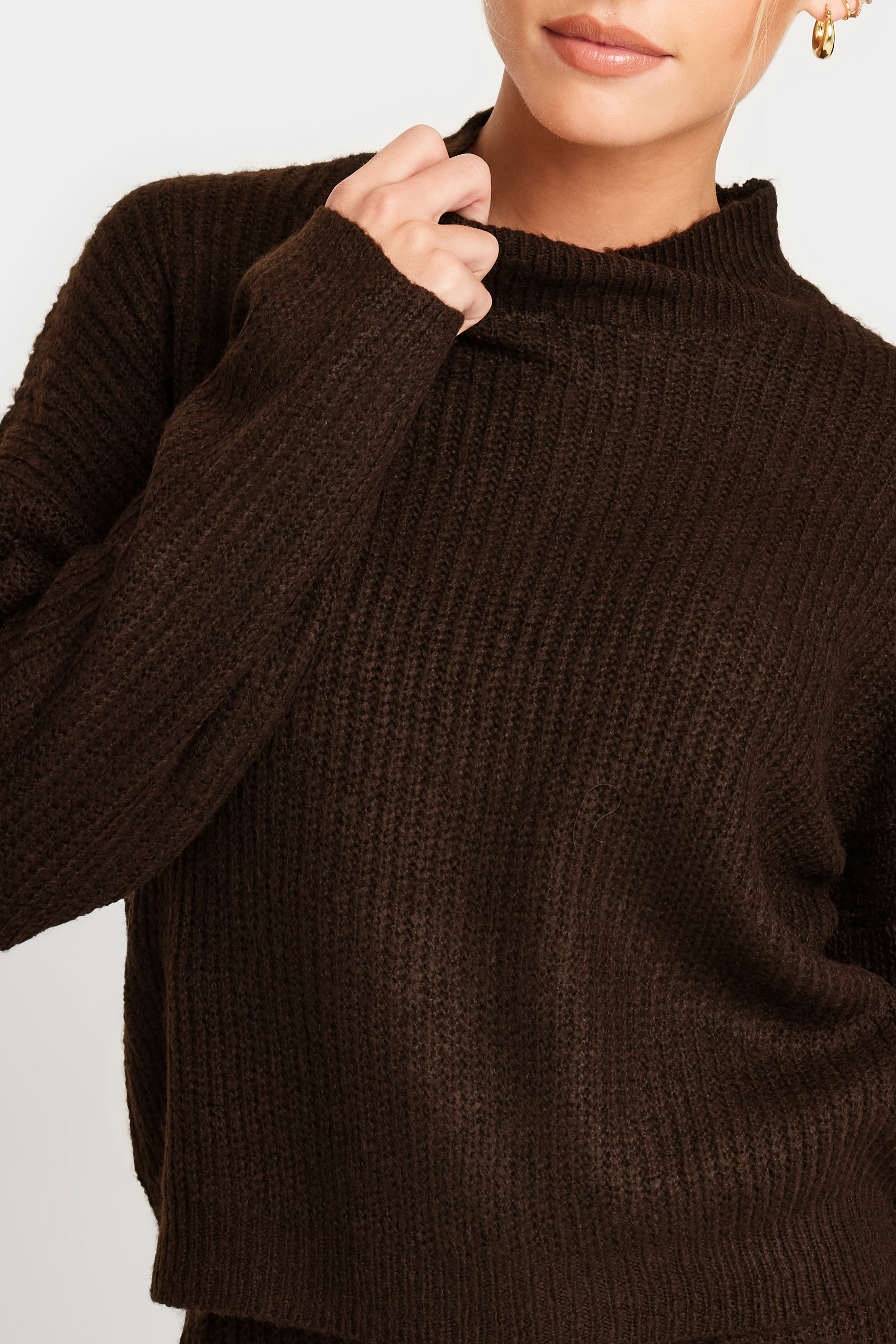 PixieGirl Petite Womens Brown Funnel Neck Jumper | PixieGirl  5