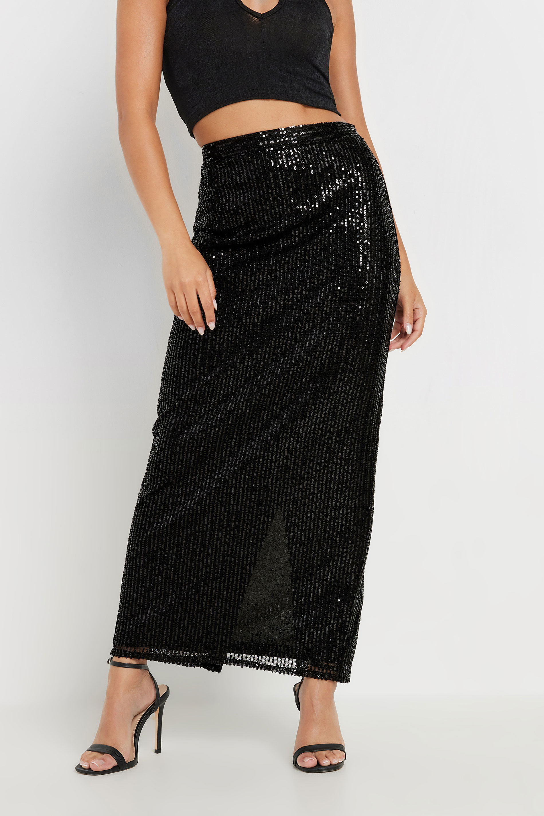 PixieGirl Petite Women's Black Sequin Embellished Maxi Skirt | PixieGirl 3