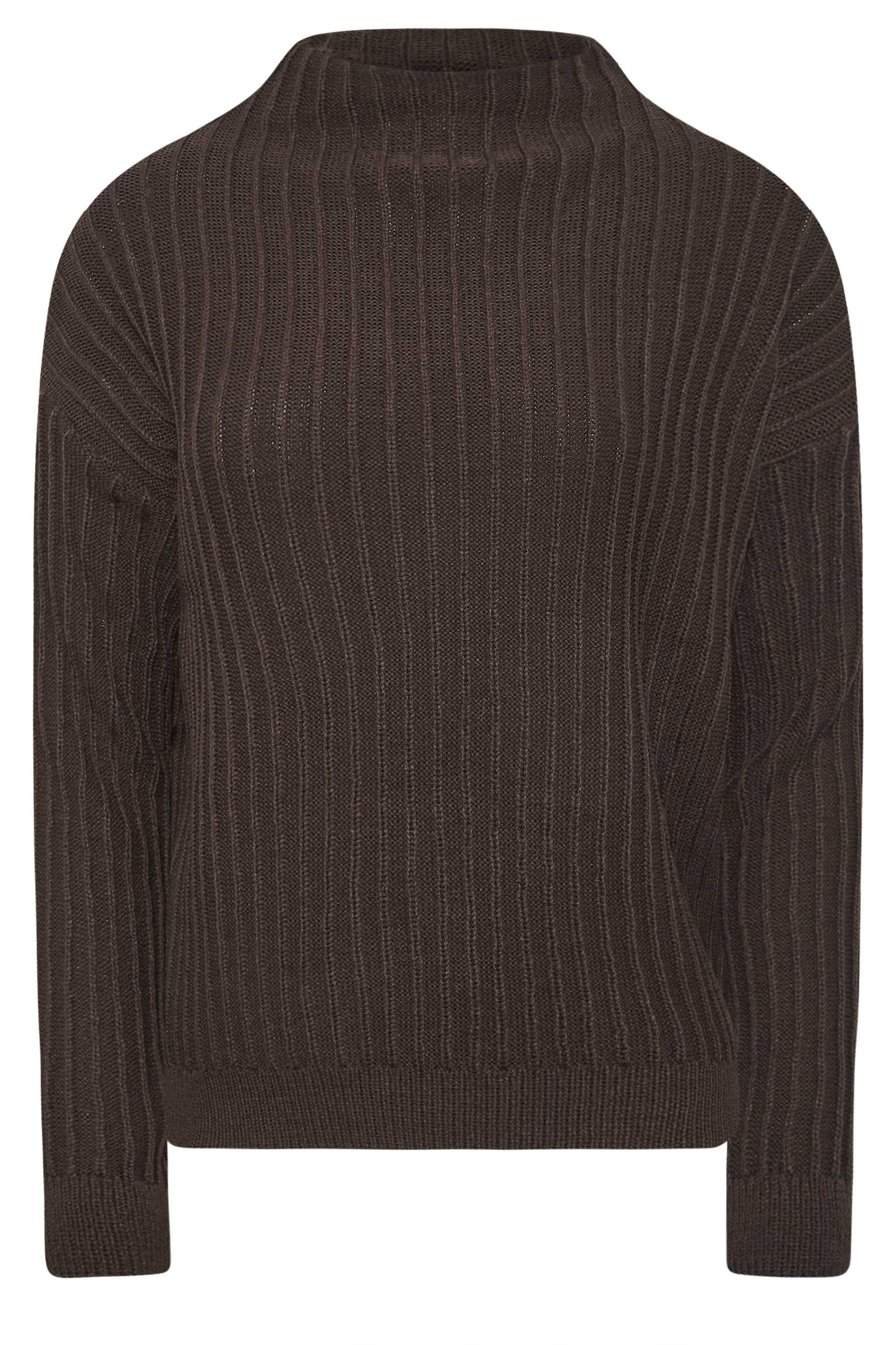 PixieGirl Brown Funnel Neck Ribbed Jumper PixieGirl