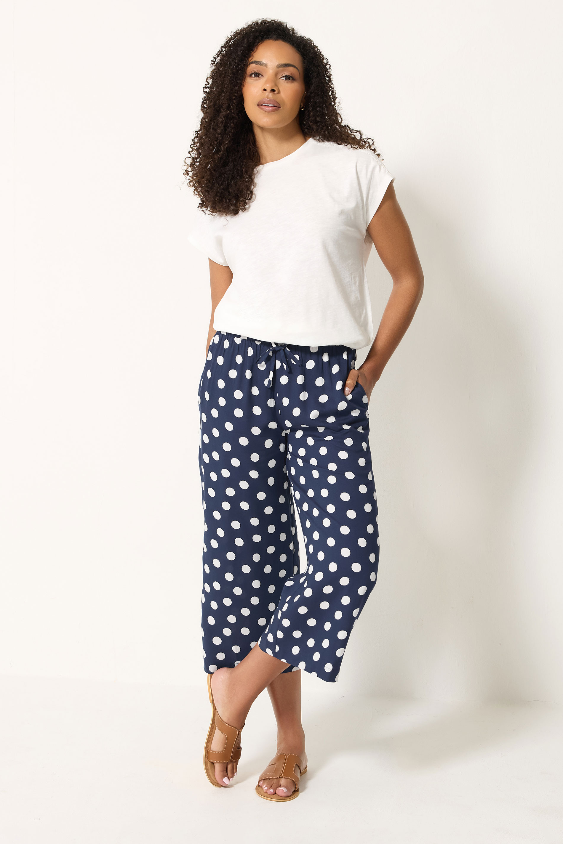 M&Co Navy Blue Polka Dot Cropped Trousers | M&Co 1