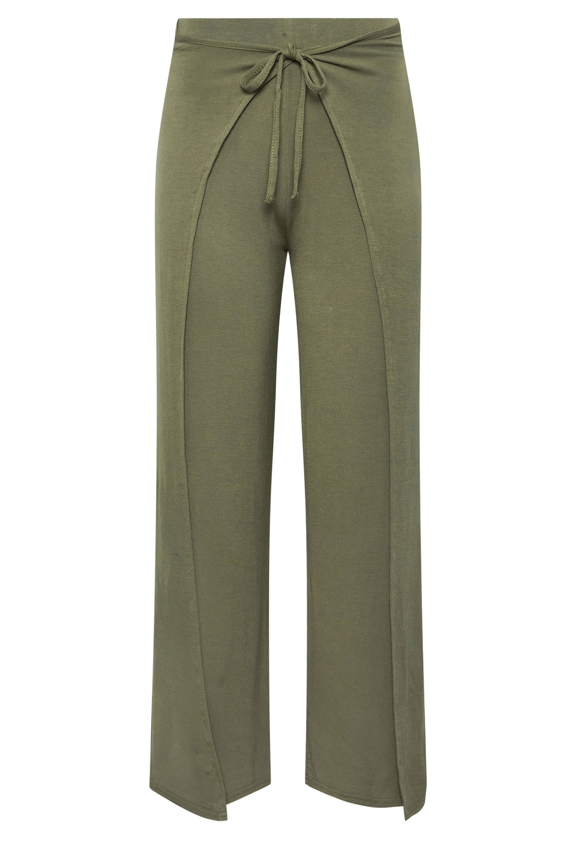 PixieGirl Petite Women's Khaki Green Wide Leg Wrap Trousers | PixieGirl 5