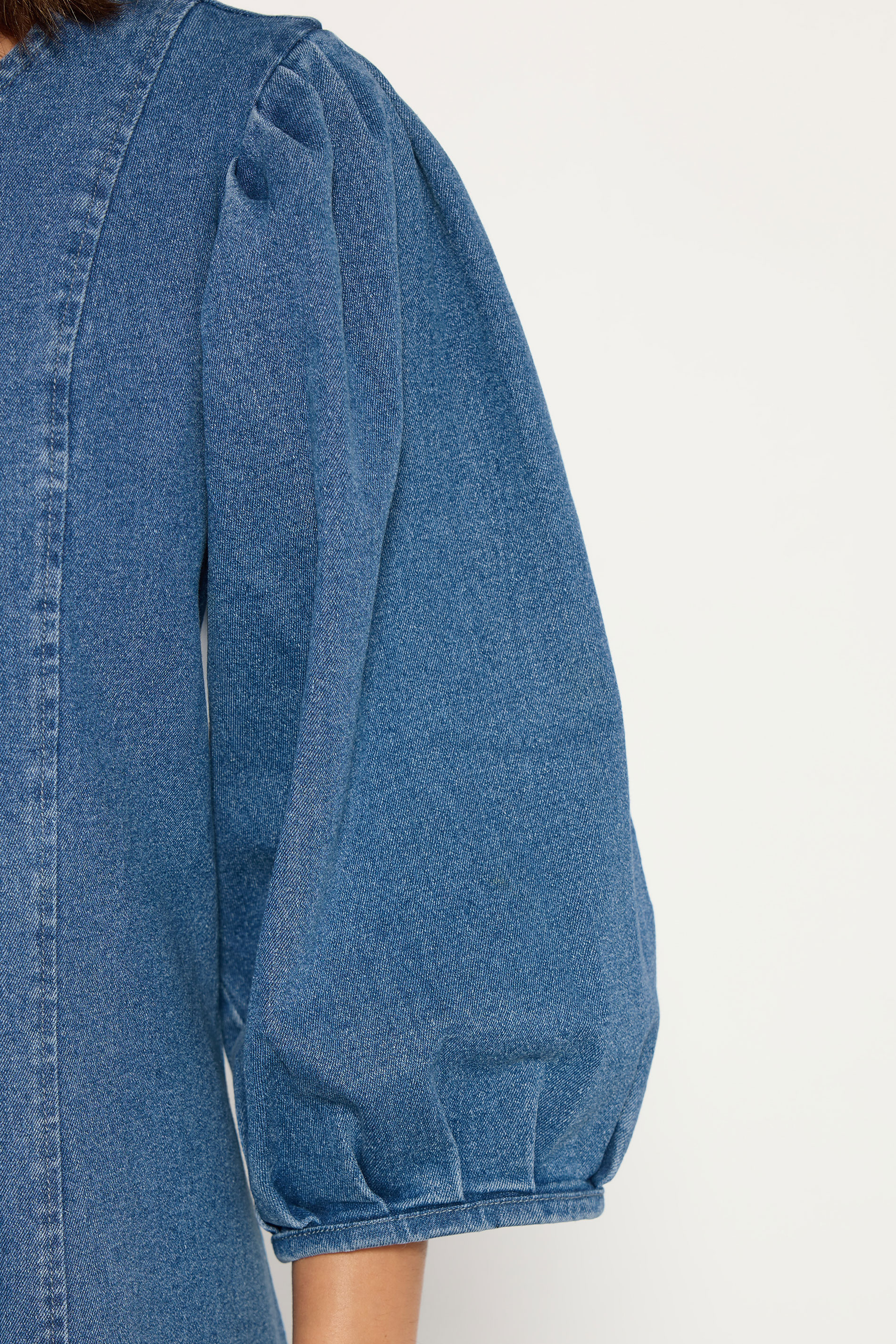 PixieGirl Petite Women's Mid Blue Puff Sleeve Midi Dress | PixieGirl 6