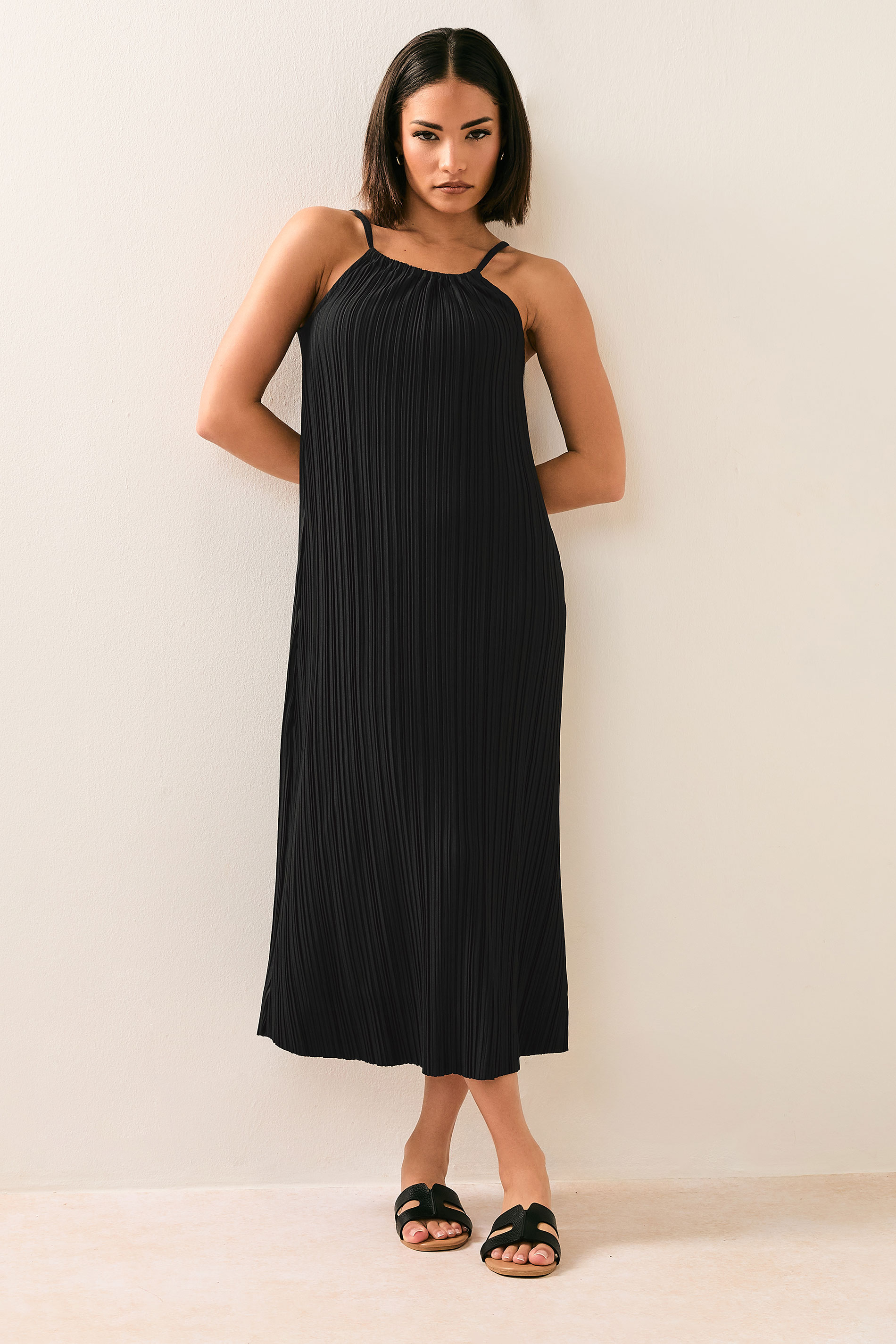 PixieGirl Petite Women's Black Plisse Midi Dress | PixieGirl 1