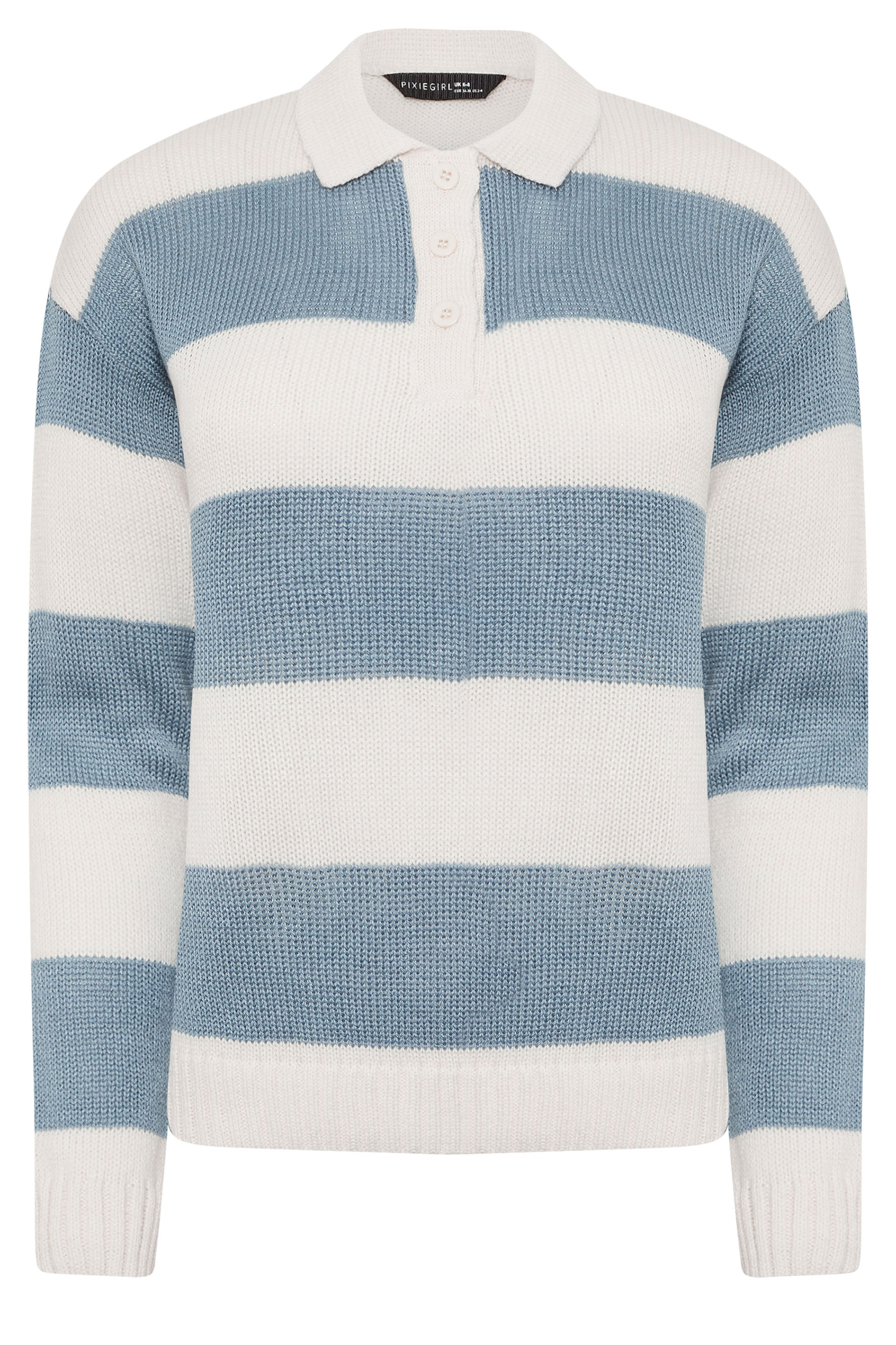 PixieGirl Petite Women's Blue Stripe Knitted Rugby Jumper | PixieGirl 5