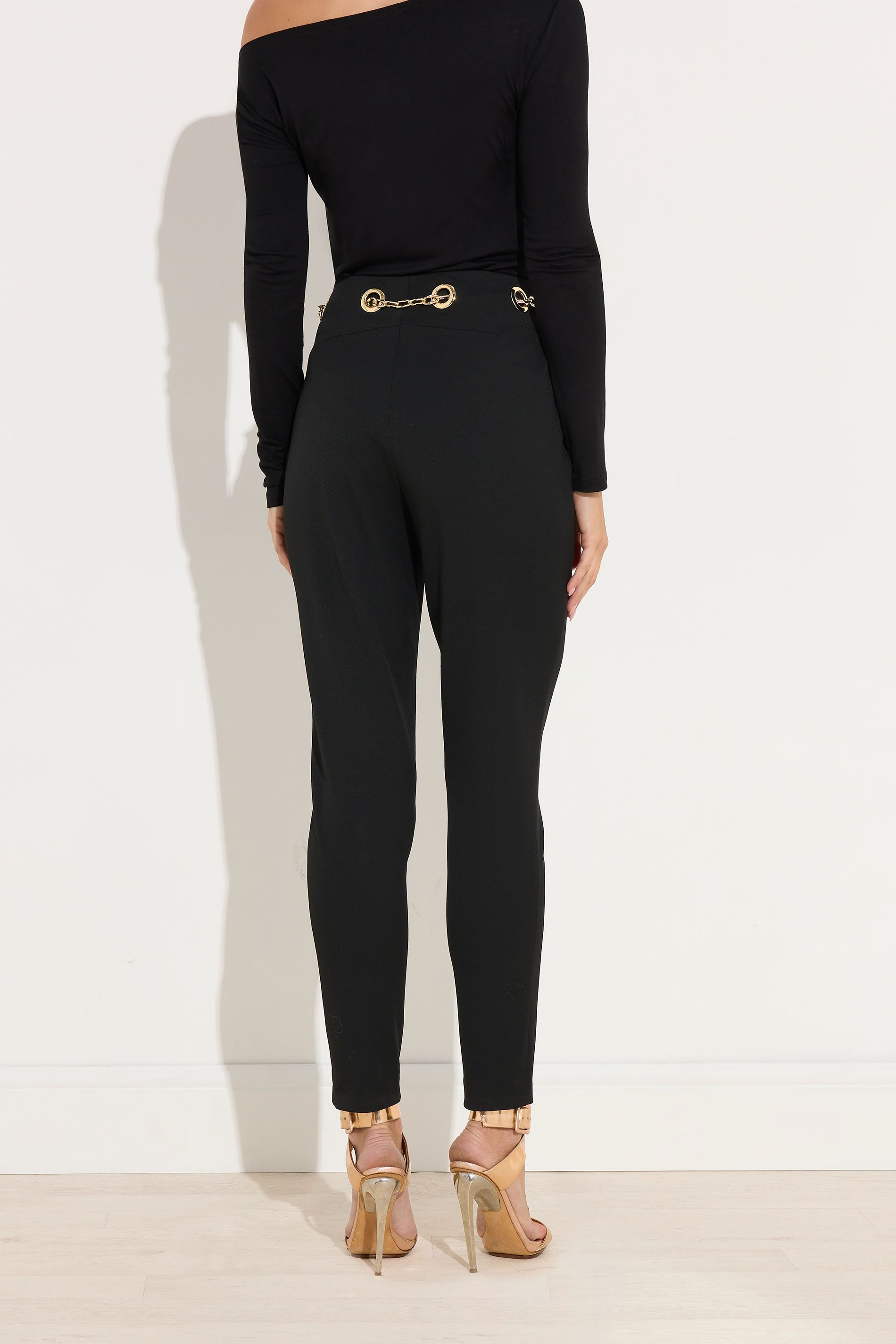 STAR Black Eyelet Chain Waist Trousers | StarByJM 4