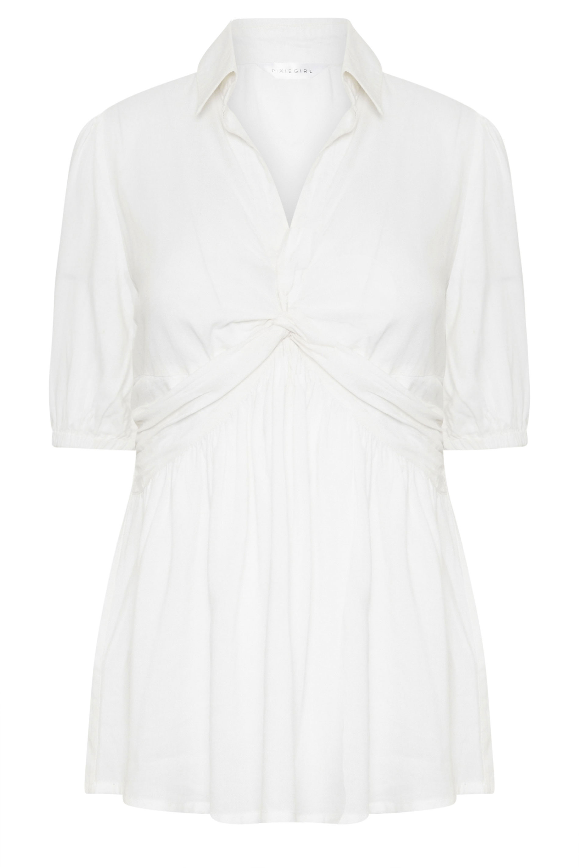 PixieGirl Petite Women's White Woven Twist Front Top | PixieGirl 5