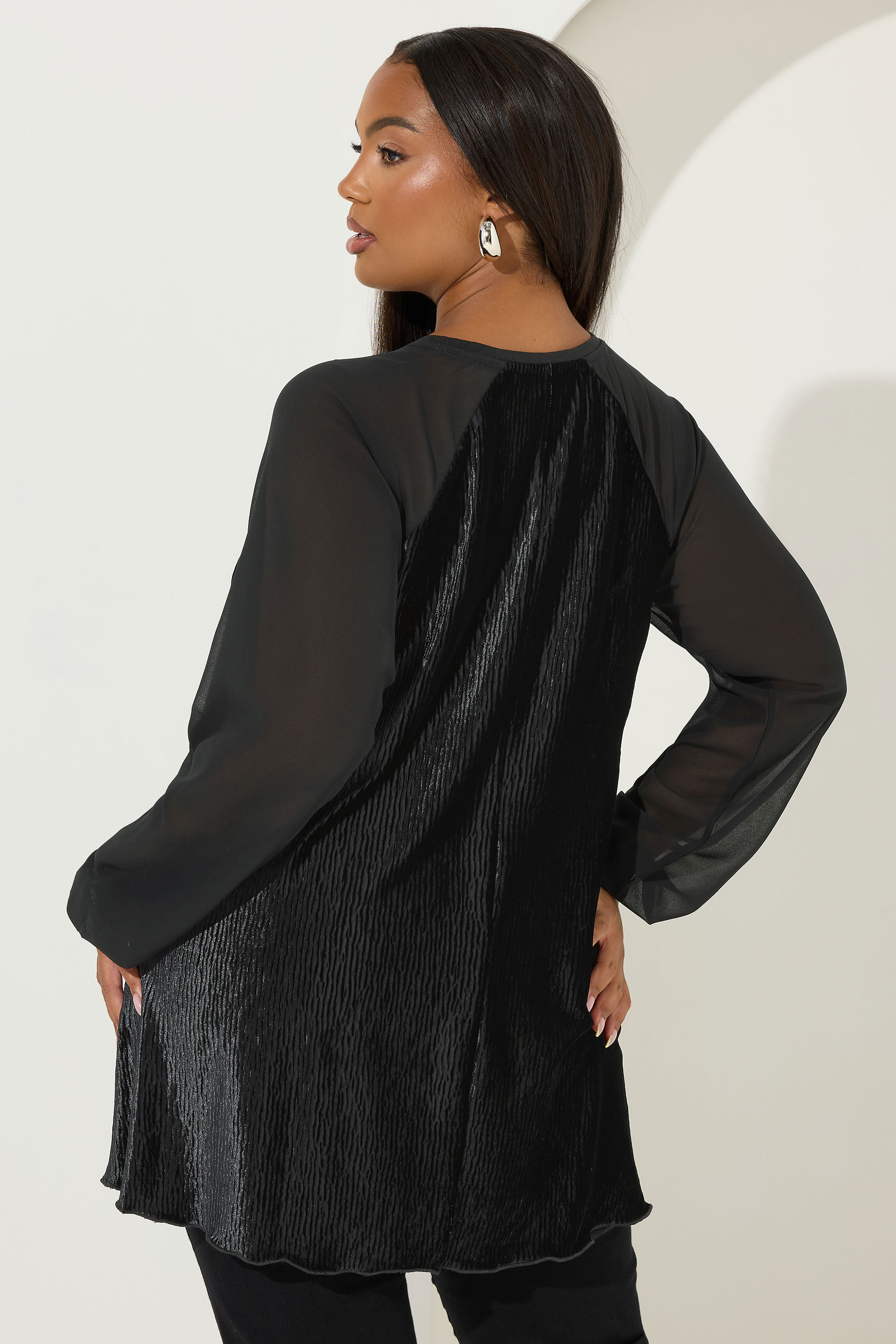 YOURS Plus Size Black Crinkle Velour Top | Yours Clothing 3