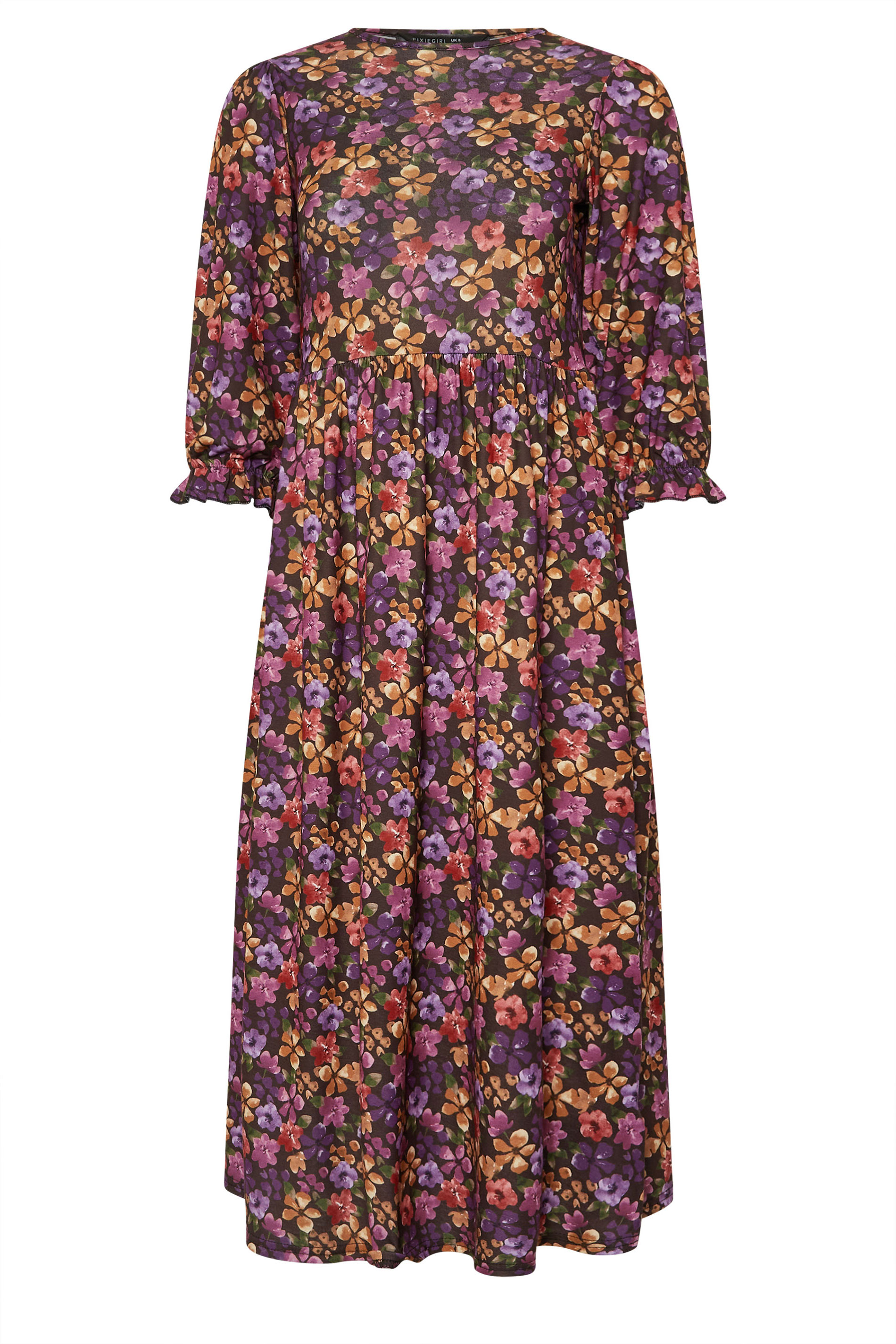 PixieGirl Petite Women's Purple Floral Print Midi Dress | PixieGirl 5