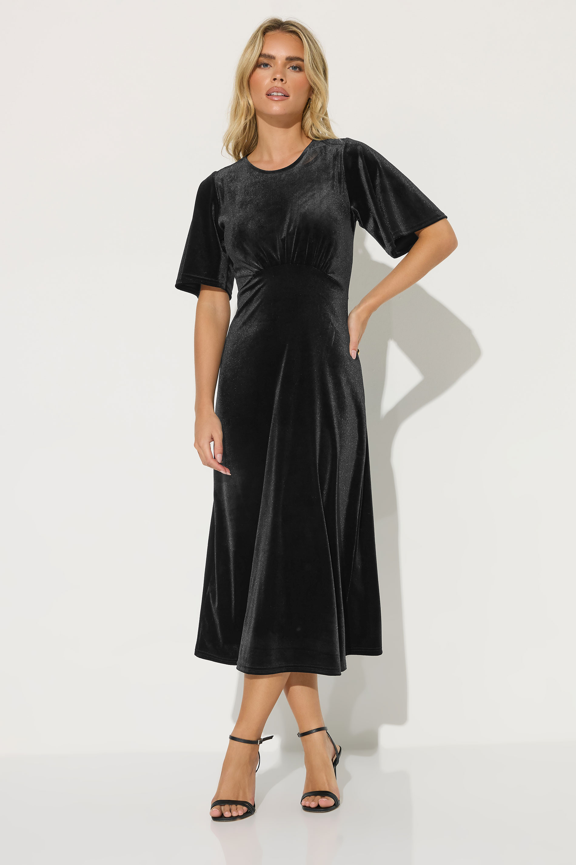 PixieGirl Petite Women's Black Velour Empire Midi Dress | PixieGirl 2