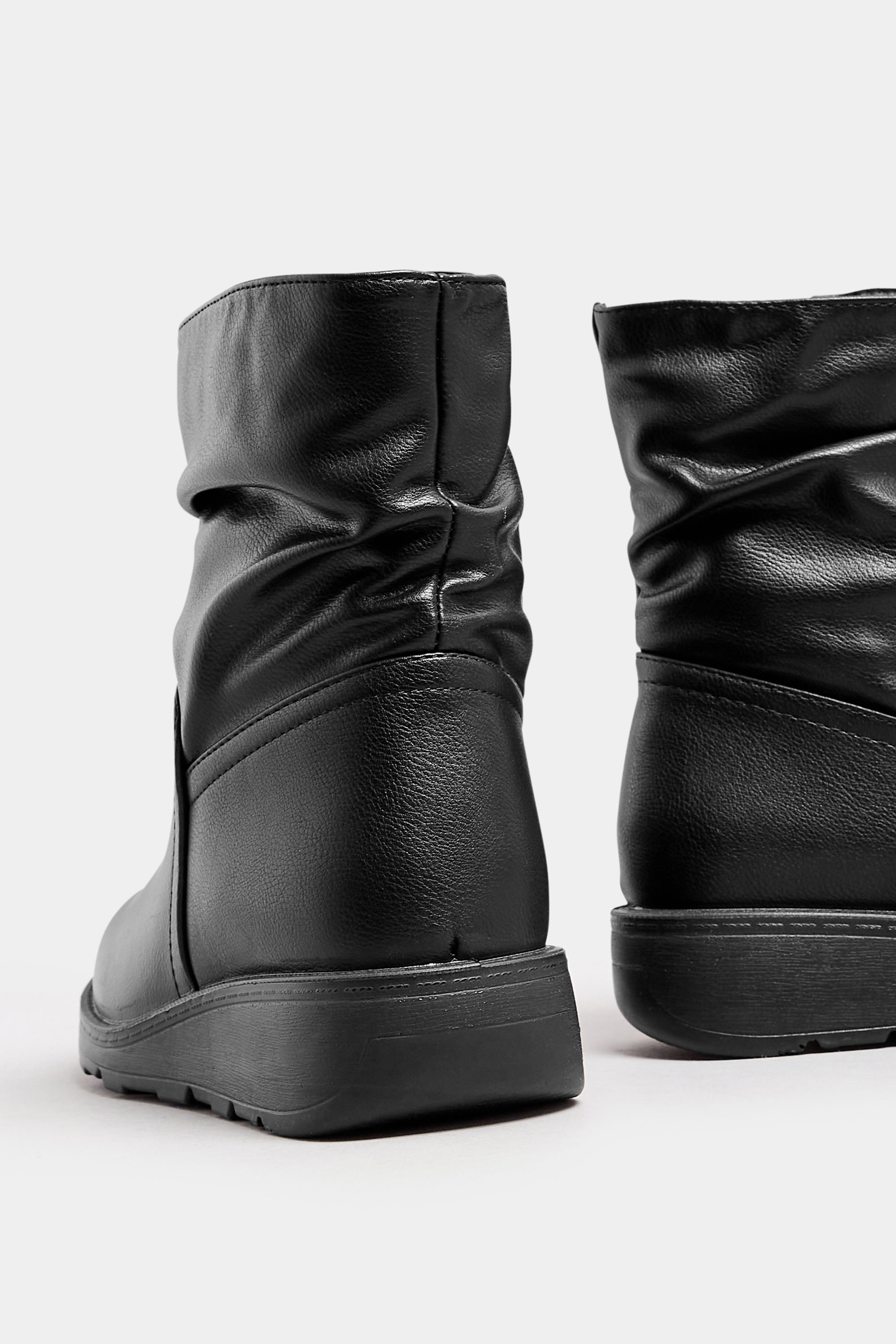 Black Faux Leather Slouch Wedge Boots In Extra Wide EEE Fit | Yours Clothing  5