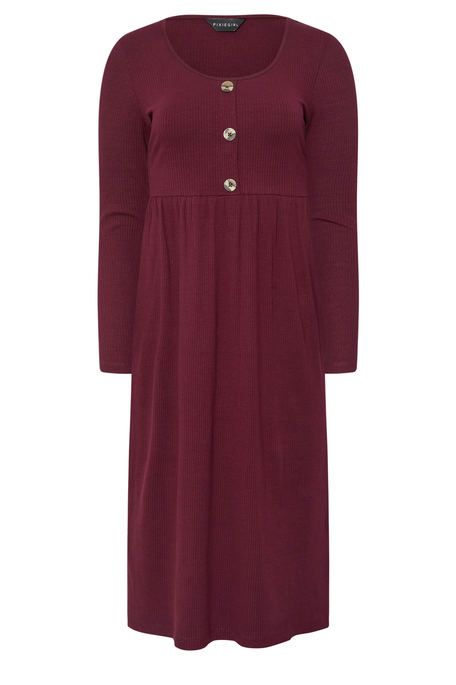 PixieGirl Petite Women's Burgundy Red Ribbed Button Midaxi Dress | PixieGirl 5