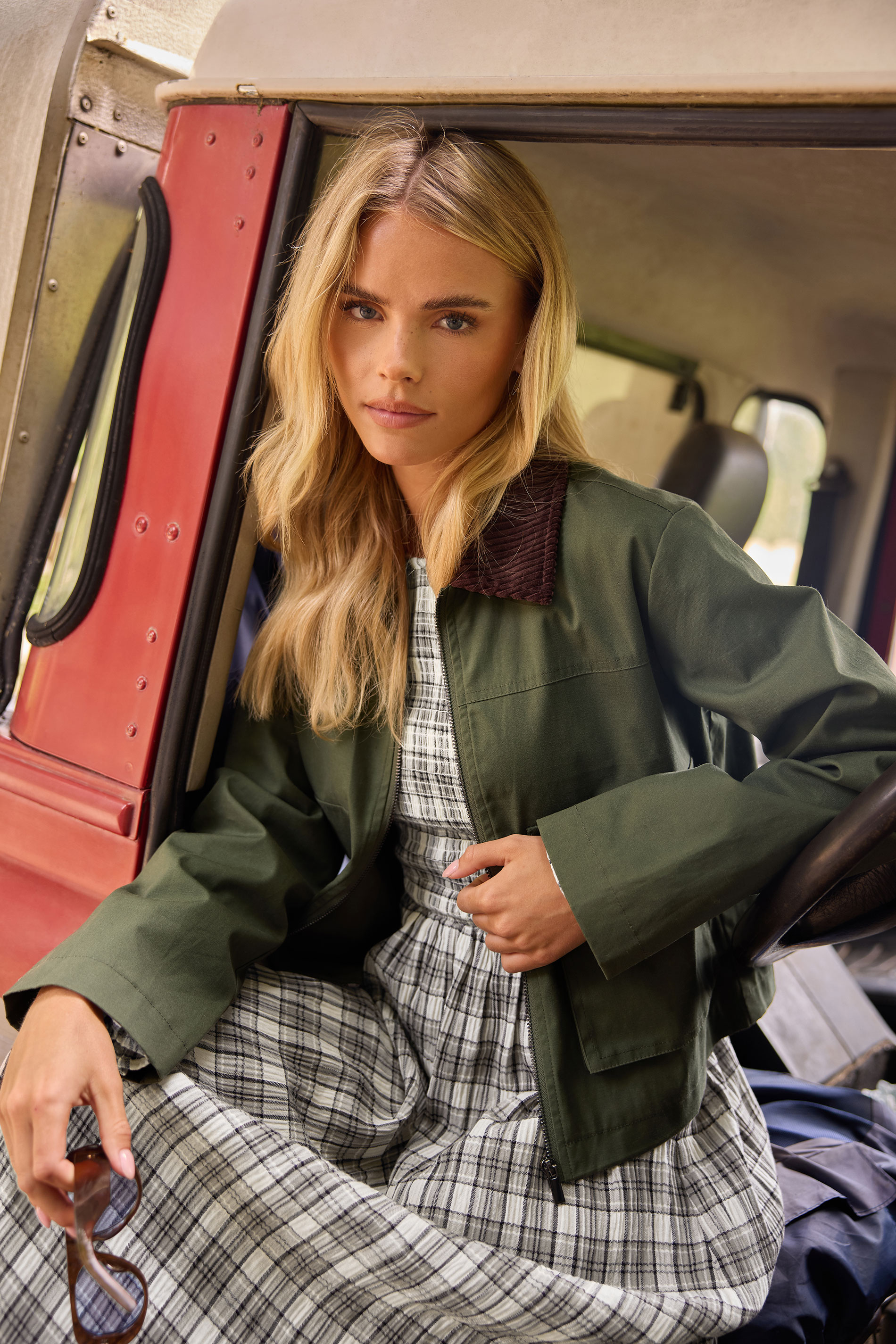 PixieGirl Petite Women's Green Cord Collar Barn Jacket | PixieGirl 1